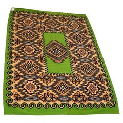 Mid-Century Modern Hand Knotted Green and Brown Rug