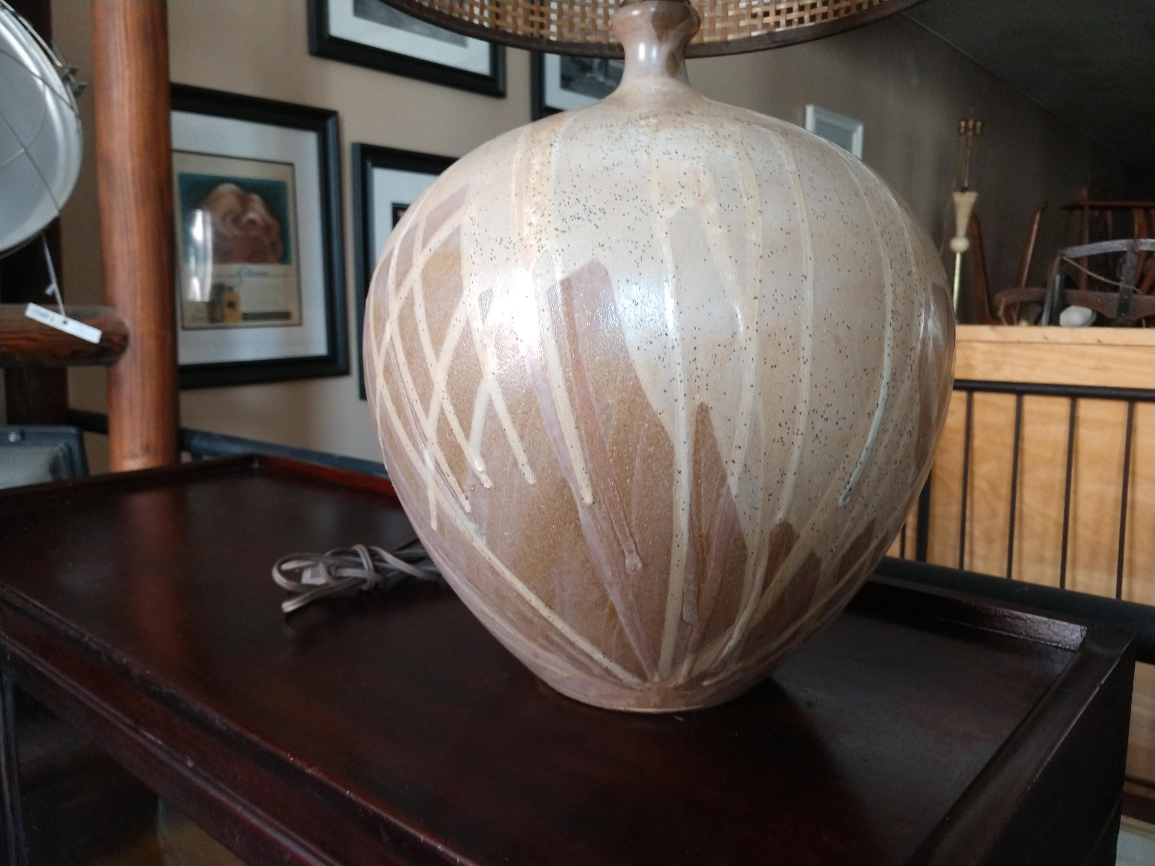Clay Mid-Century Modern Handmade Drip Glazed Ovoid Table Lamp