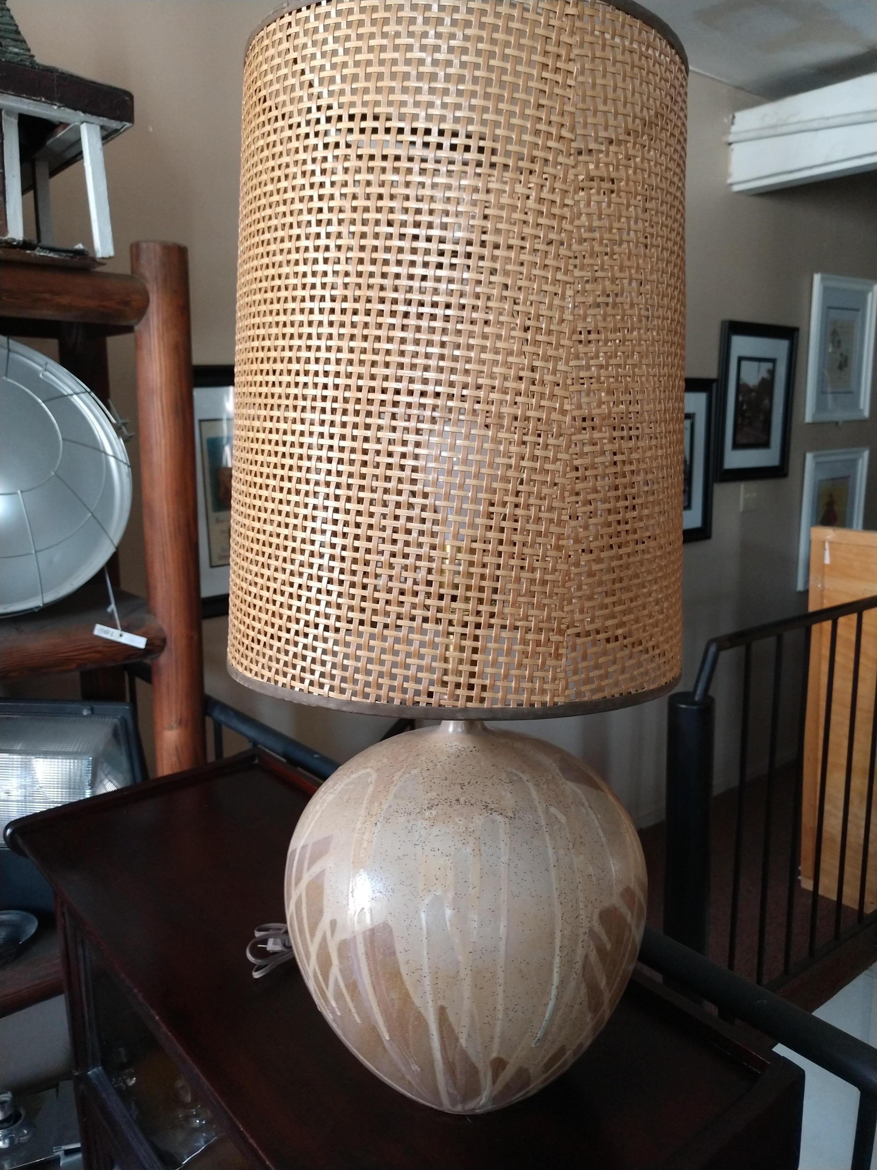 Mid-Century Modern Handmade Drip Glazed Ovoid Table Lamp 1