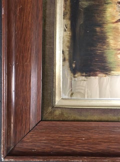 Mid-Century Modern Hand Painted Buck on Mirror with Walnut Frame