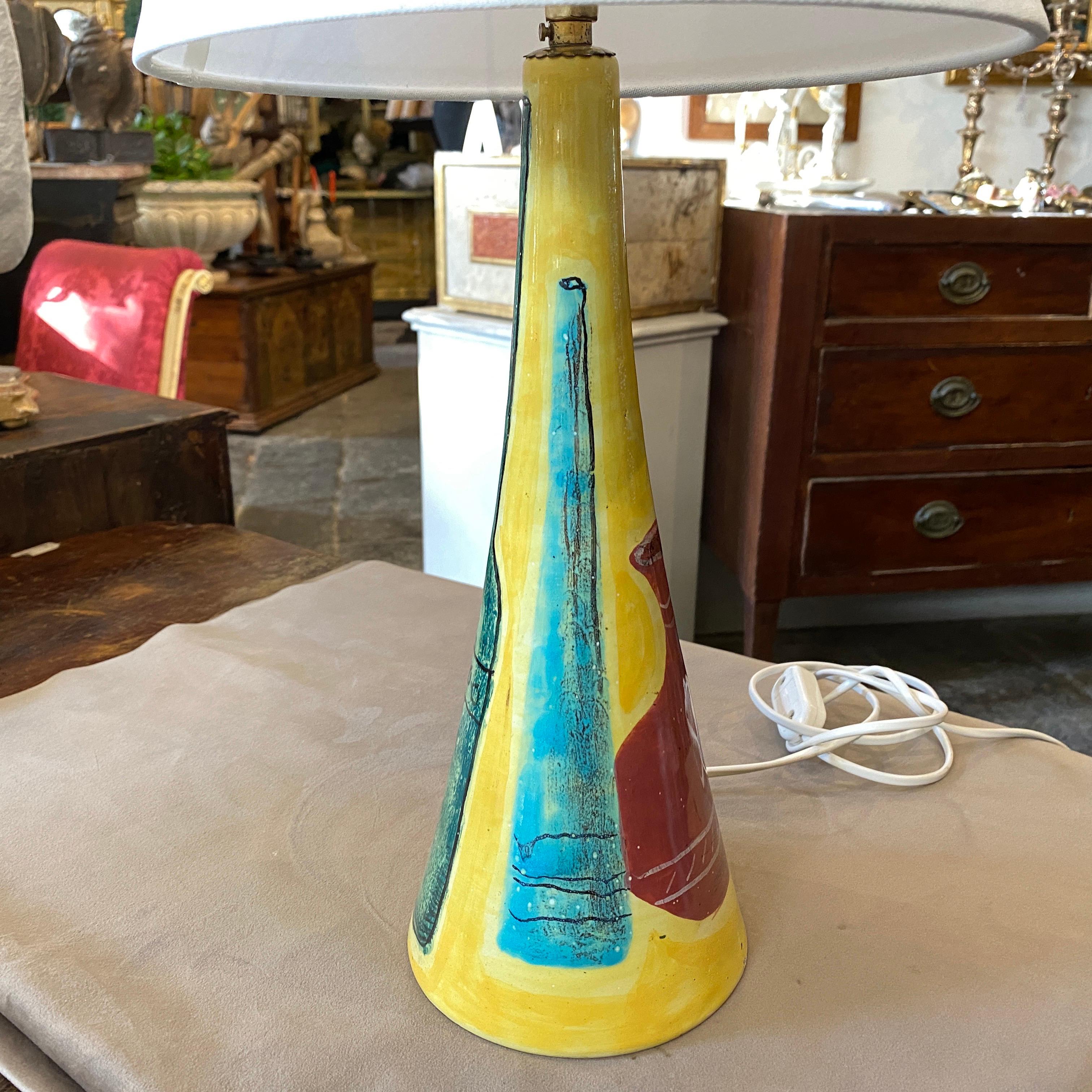 Hand-Painted 1960s Mid-Century Modern Hand Painted Ceramic Italian Table Lamp