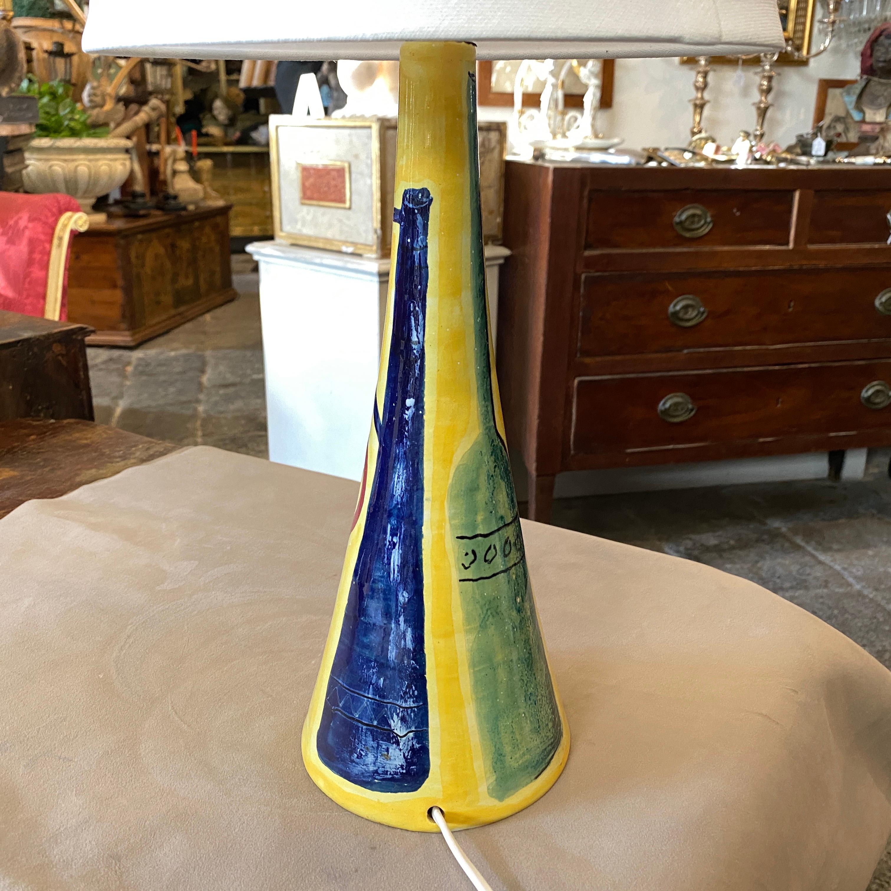 20th Century 1960s Mid-Century Modern Hand Painted Ceramic Italian Table Lamp