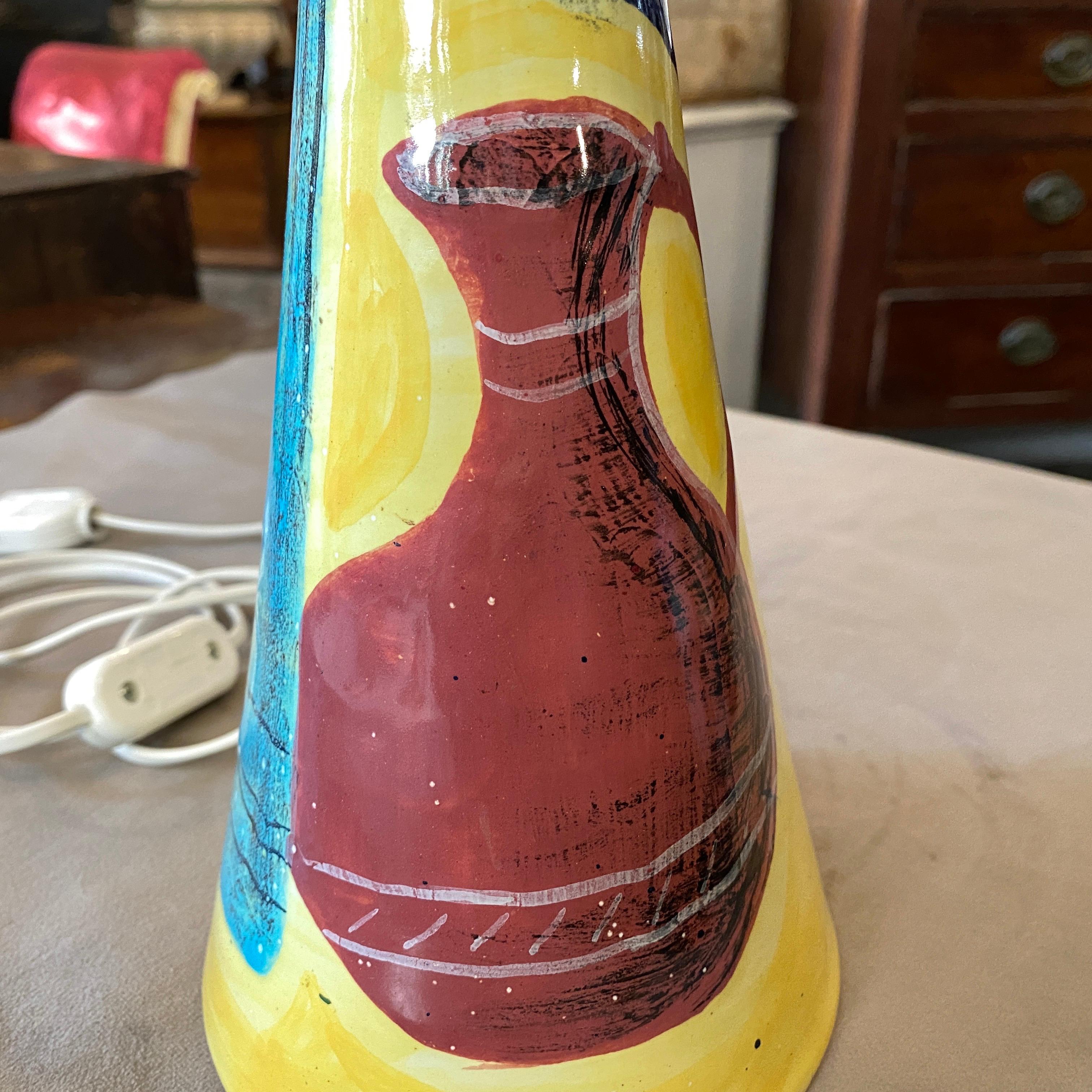 1960s Mid-Century Modern Hand Painted Ceramic Italian Table Lamp 3