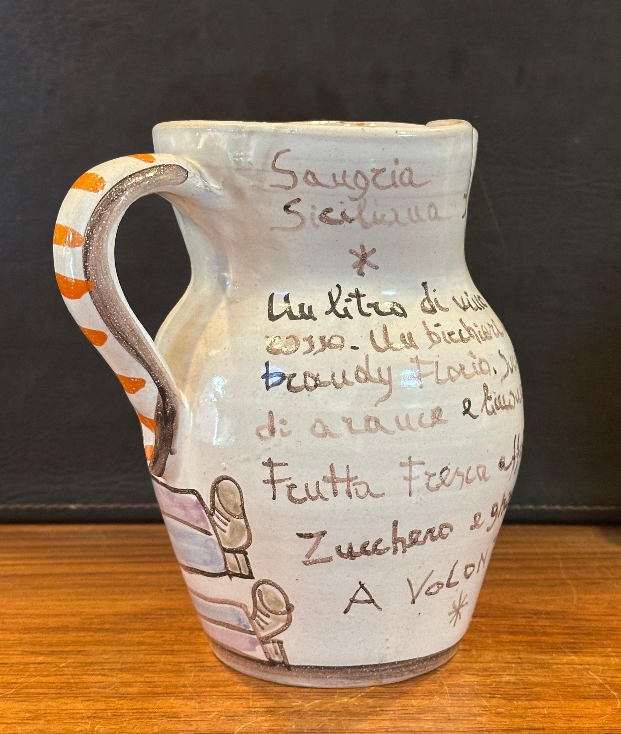 20ième siècle Pichet Sangria peint à la main par Giovanni Desimone, datant du milieu du siècle dernier en vente