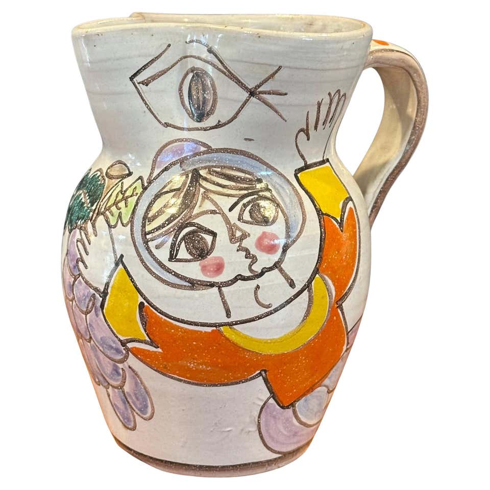 Hand-Painted Ceramic Water RareJug by Giovanni Desimone With Sangria ...