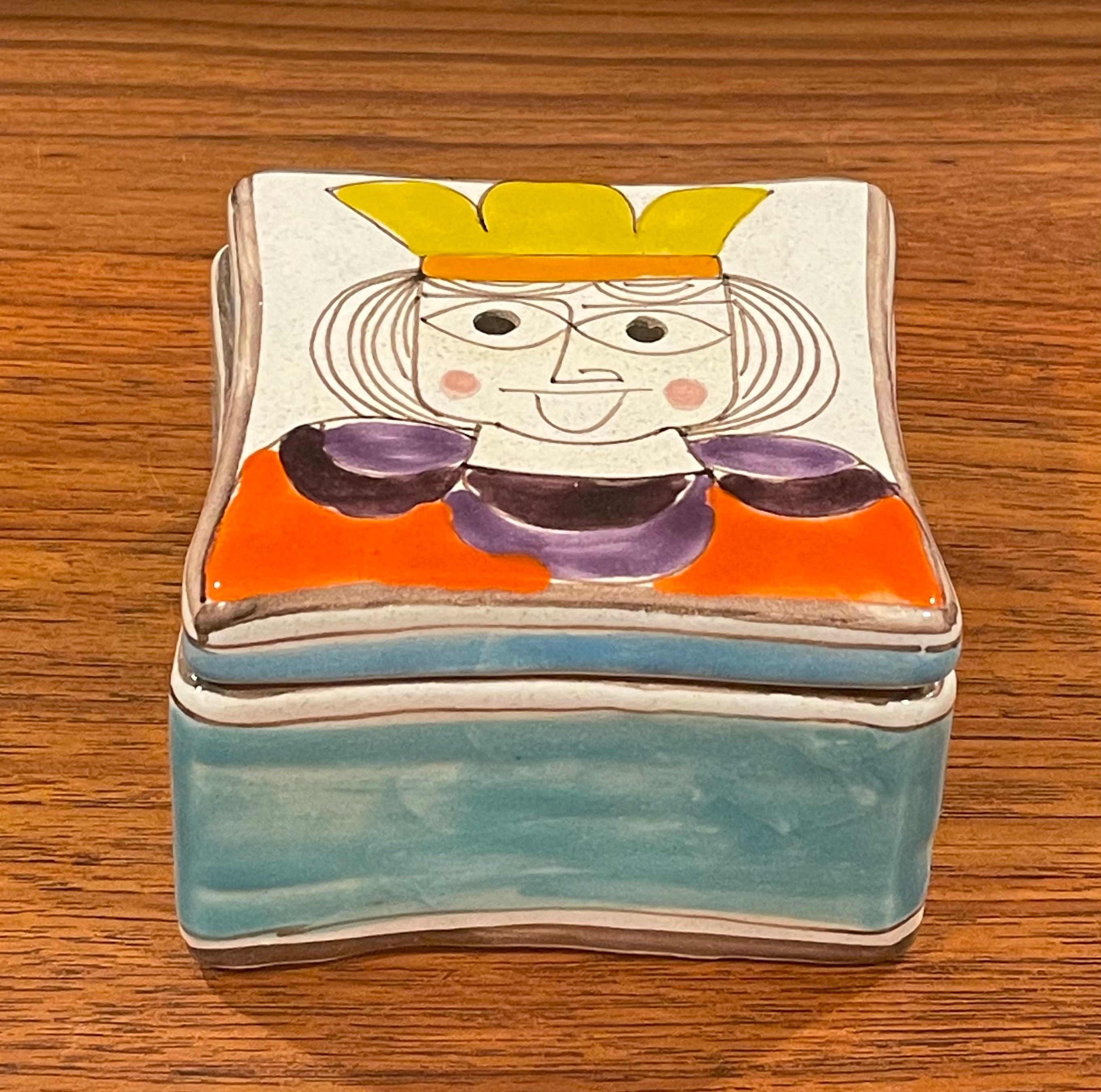 Pottery Mid-Century Modern Hand Painted Ceramic Trinket Box by Giovanni Desimone For Sale