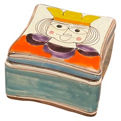 Caja de baratijas de cerámica moderna de mediados de siglo pintada a mano por Giovanni DeSimone
