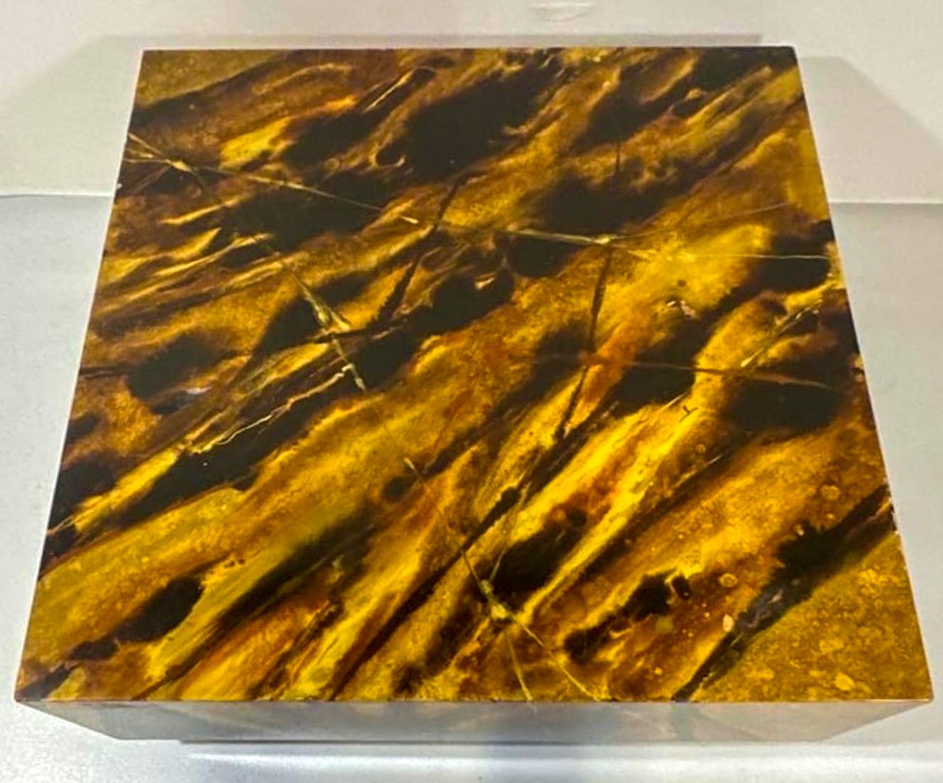 American Mid-Century Modern Hand Painted Faux Tiger’s Eye Floating Coffee Table For Sale