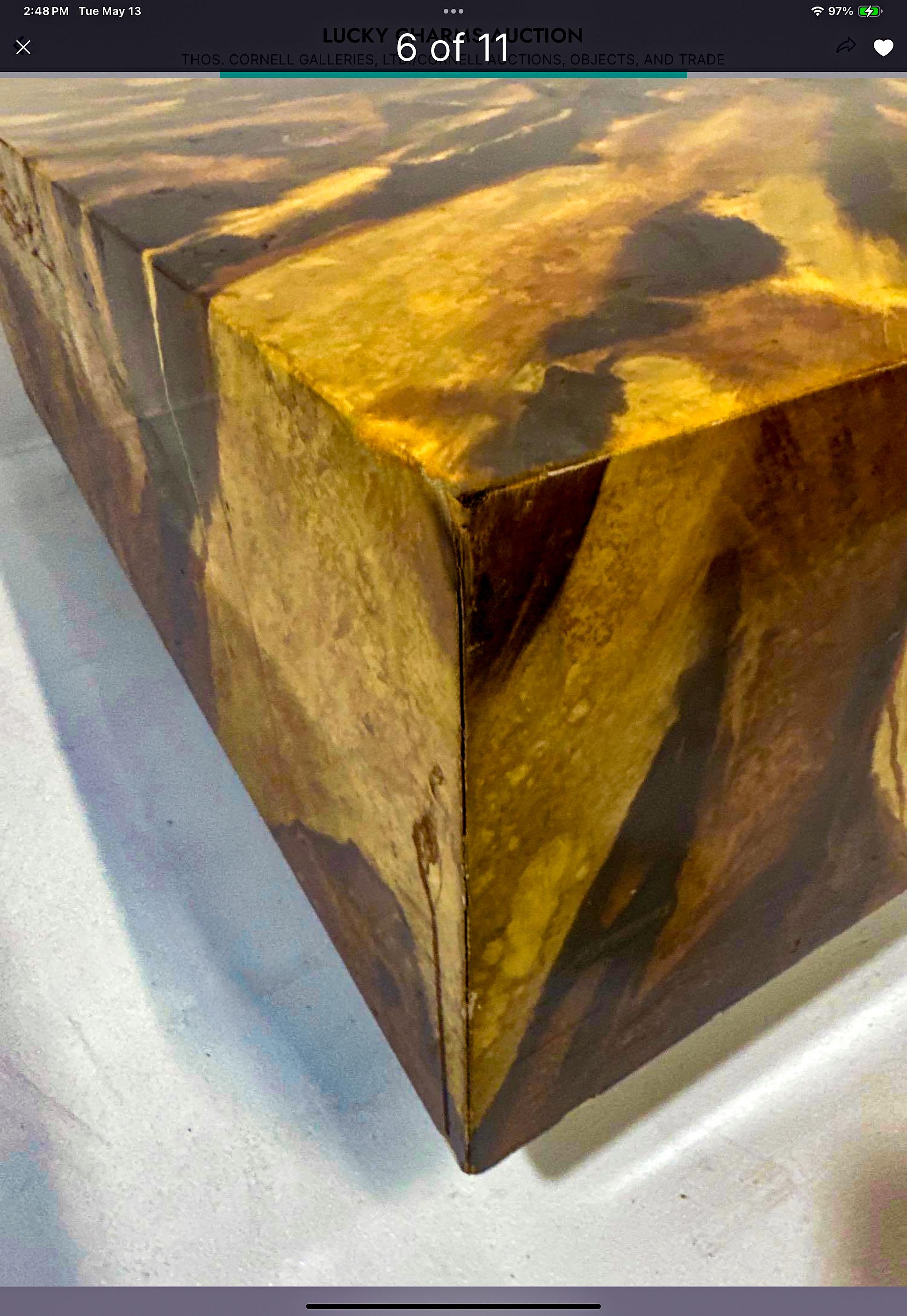 Mid-Century Modern Hand Painted Faux Tiger’s Eye Floating Coffee Table In Good Condition For Sale In Kennesaw, GA