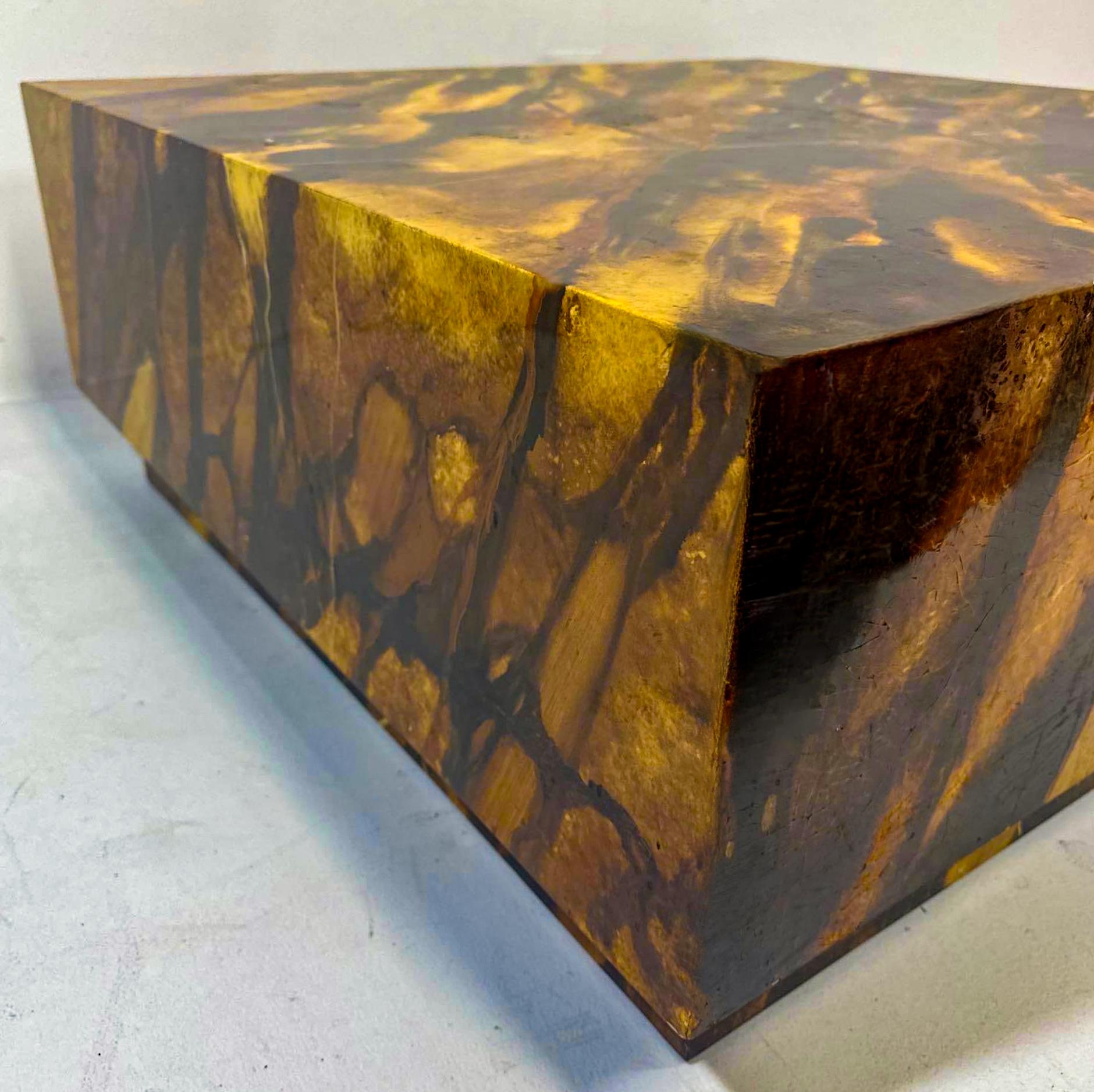 20th Century Mid-Century Modern Hand Painted Faux Tiger’s Eye Floating Coffee Table For Sale
