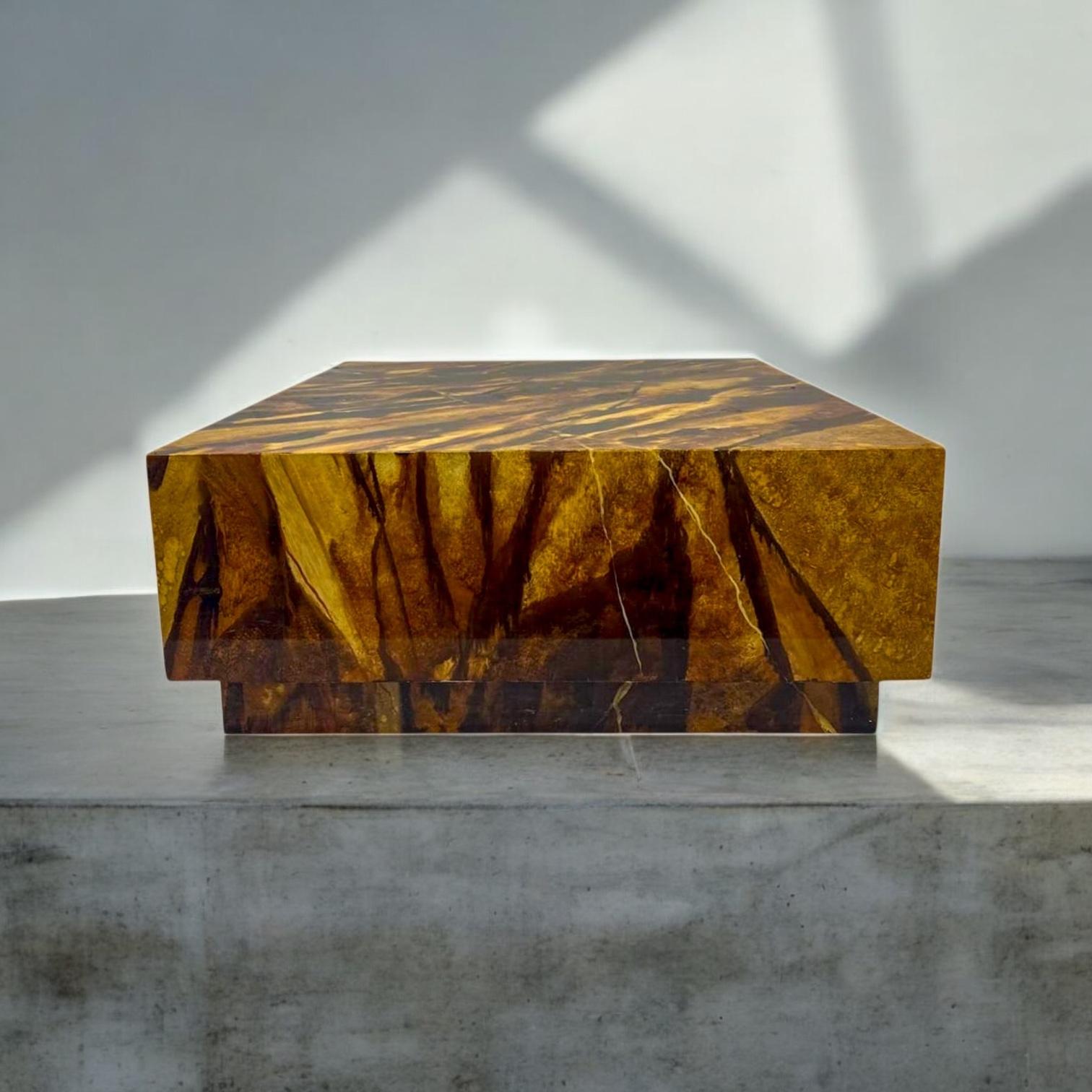 Wood Mid-Century Modern Hand Painted Faux Tiger’s Eye Floating Coffee Table For Sale