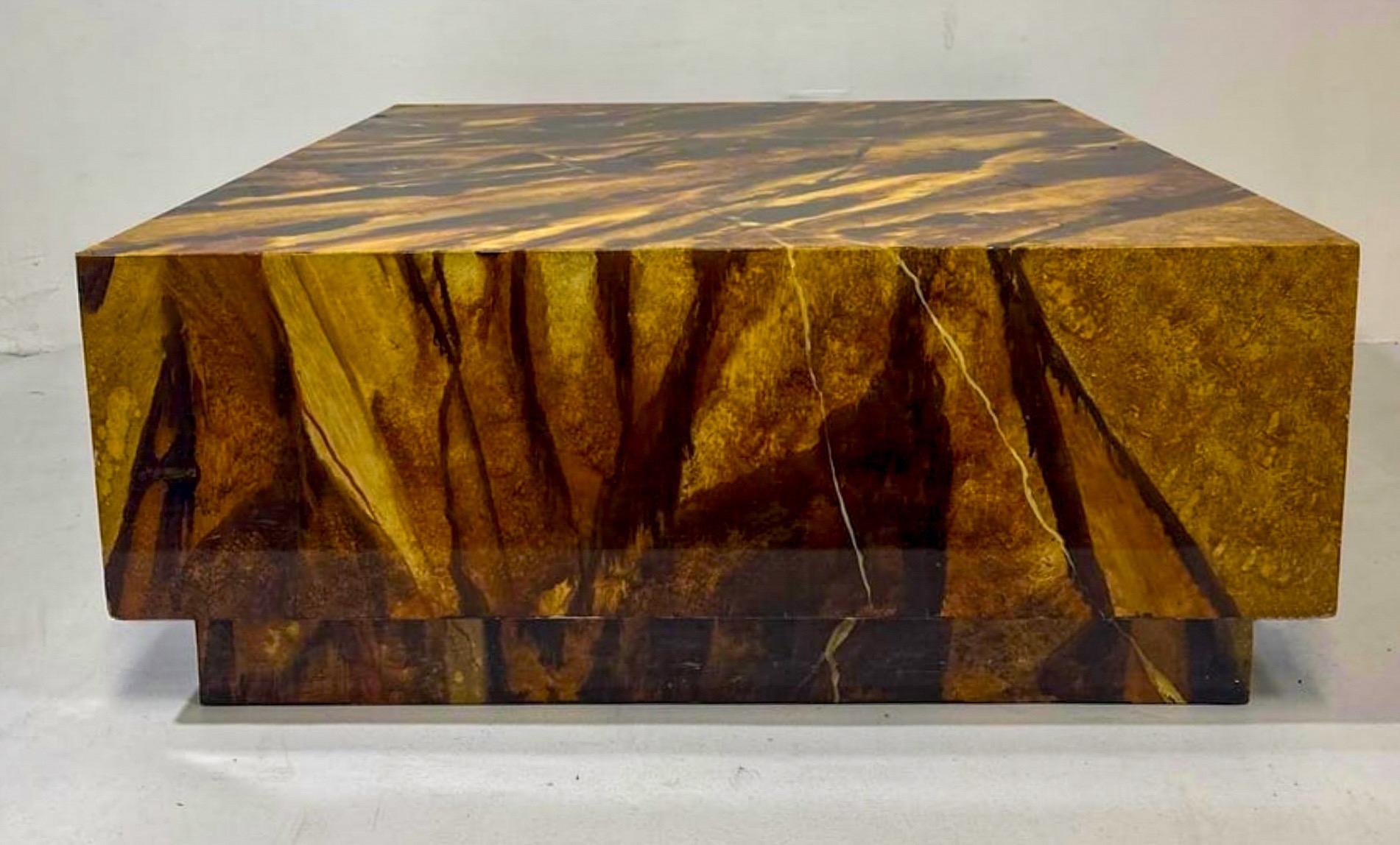 Mid-Century Modern Hand Painted Faux Tiger’s Eye Floating Coffee Table For Sale 2