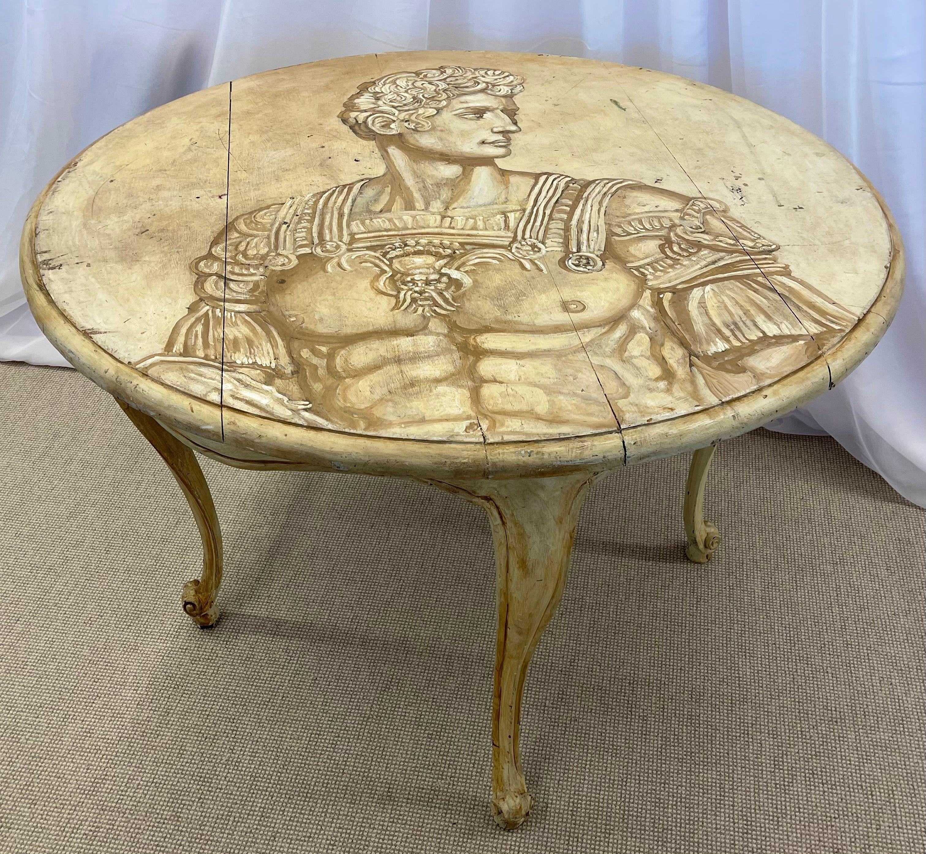 Piero Fornasetti Style Mid Century Modern Center Table, Swedish in form. Part of our extensive collection of over forty dining tables and chair sets as seen on this site, thus why we are referred to as the King of Dining rooms.

This stunning center