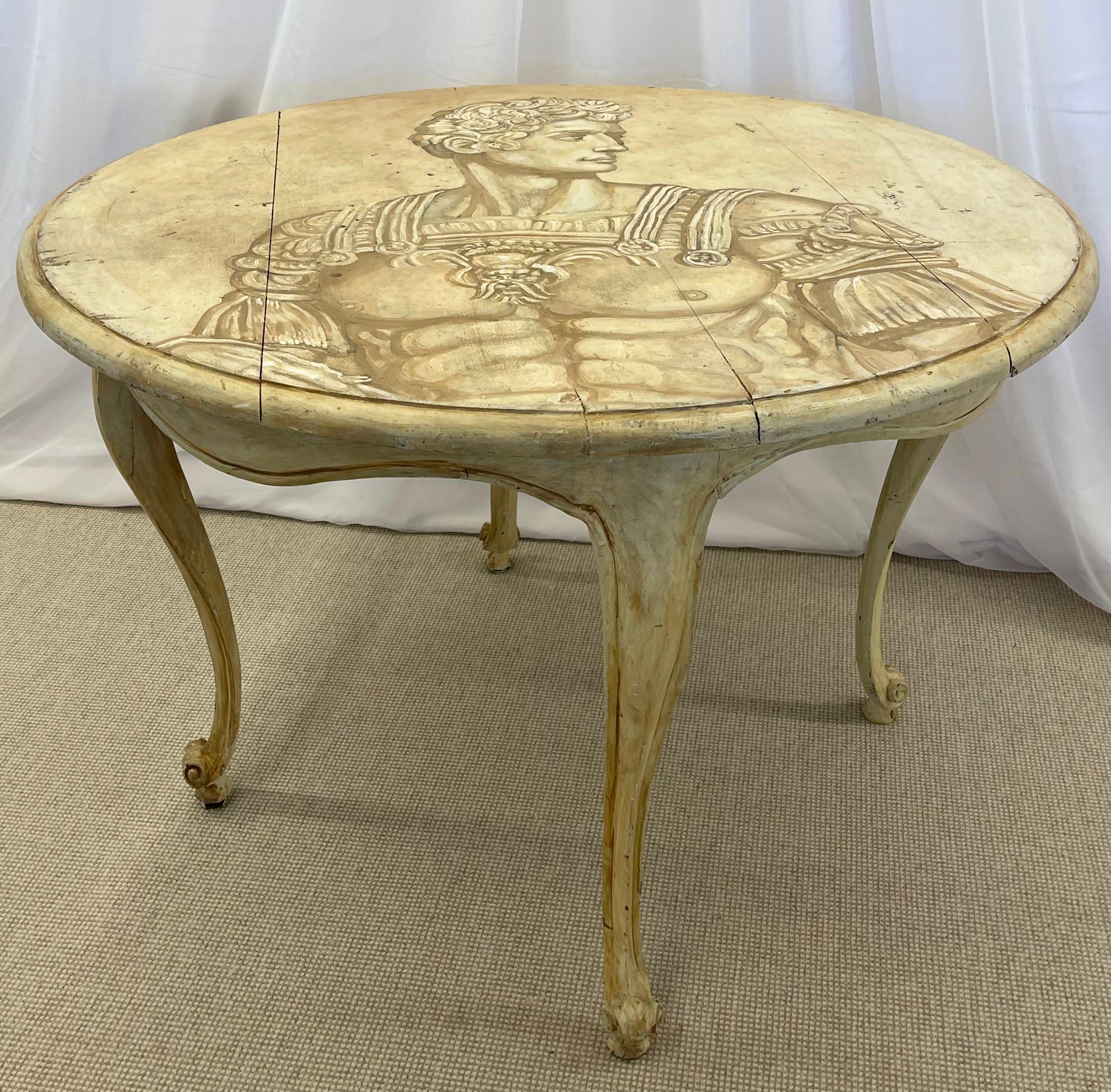 Late 19th Century Mid-Century Modern Hand Painted Italian Center Table, Fornasetti Style For Sale