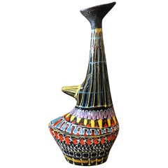 Vintage Mid-Century Modern Hand Painted Lava Ceramic Vase, circa 1950