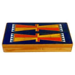 Caja de madera con tapa, de estilo «Mid-Century Modern», pintada a mano y de artesanía de taller, aprox. década de 1950