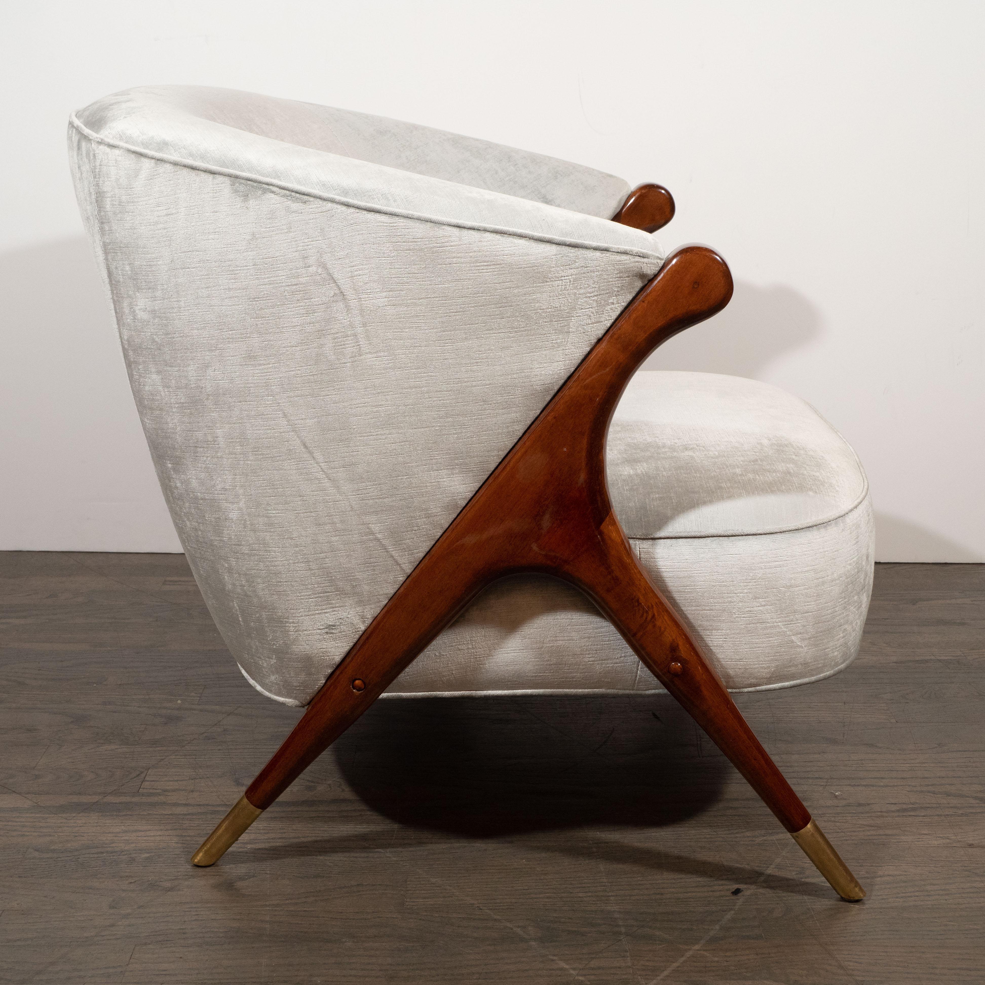 Mid-Century Modern Hand Rubbed Walnut and Platinum Velvet Lounge Chair by Karpen In Excellent Condition In New York, NY