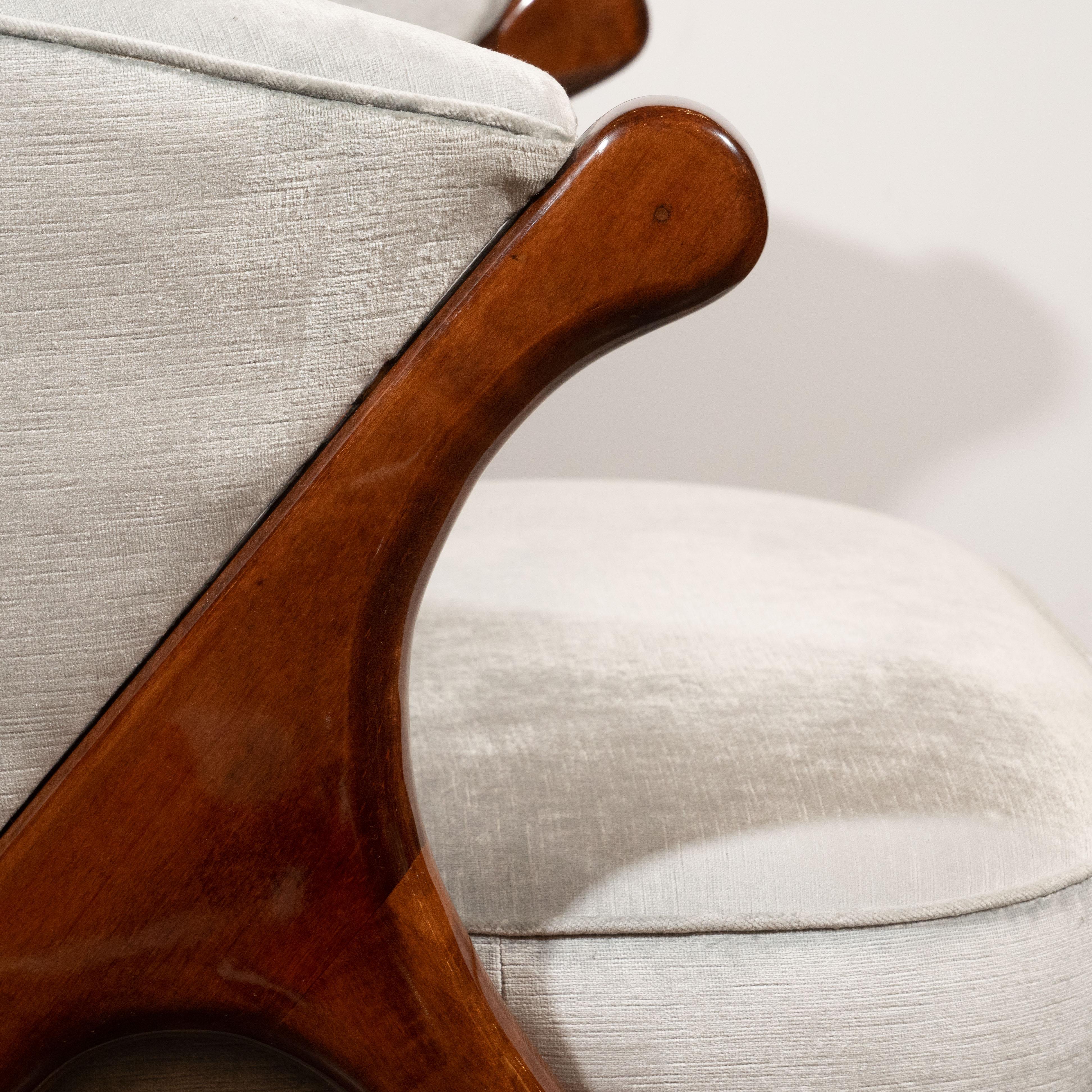 Mid-20th Century Mid-Century Modern Hand Rubbed Walnut and Platinum Velvet Lounge Chair by Karpen