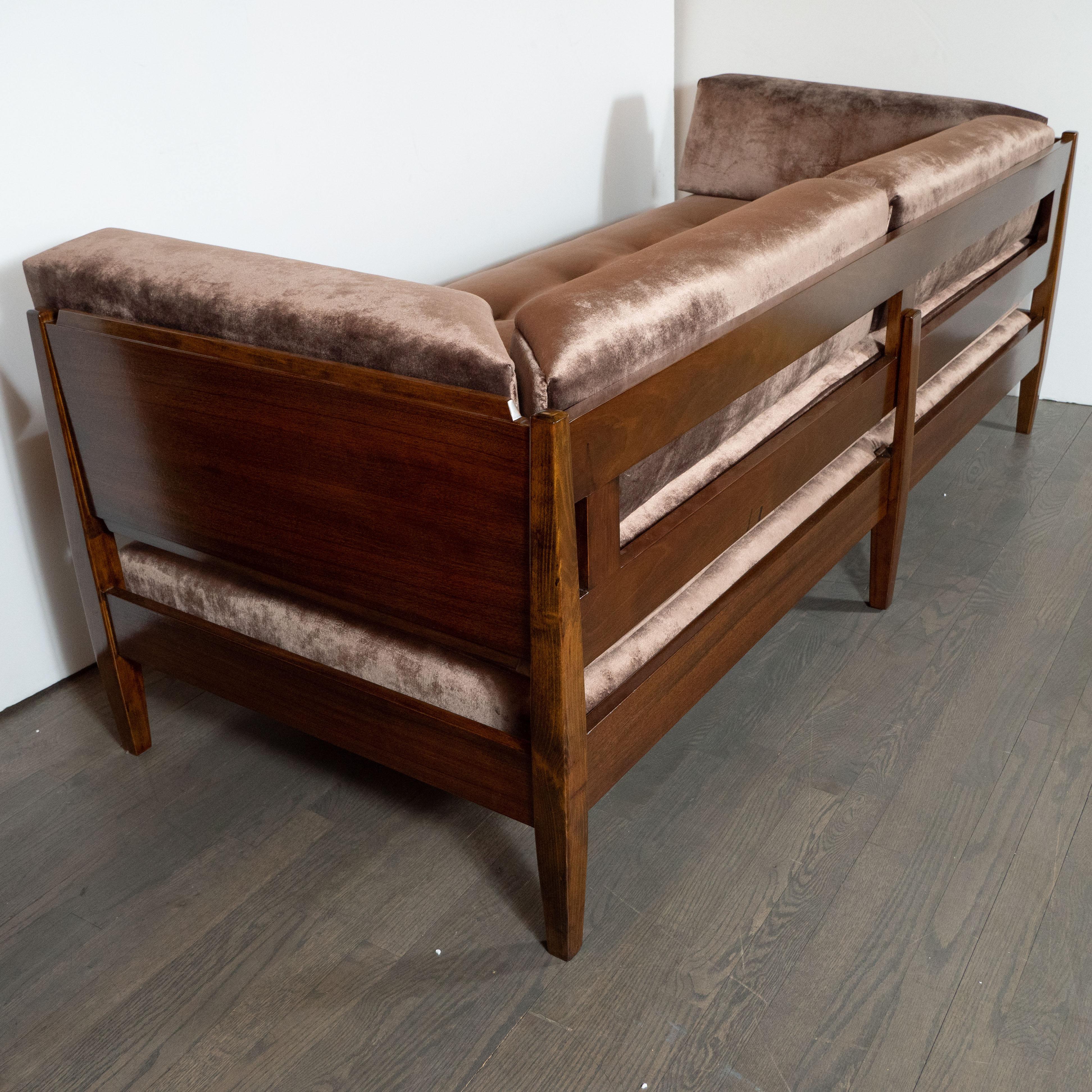 Mid-Century Modern Hand Rubbed Walnut Day Bed/ Sofa in Smoked Bronze Velvet 5