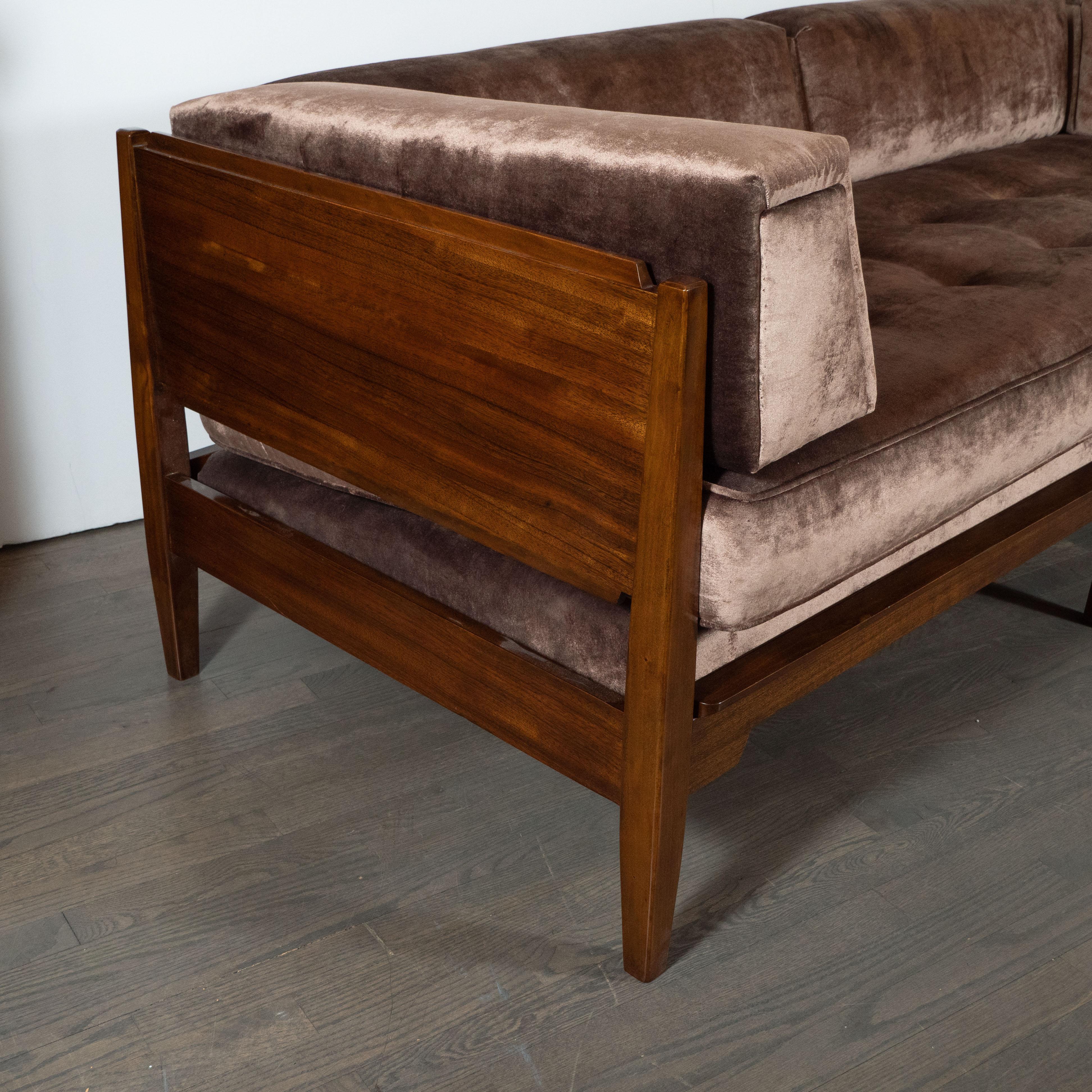 Mid-20th Century Mid-Century Modern Hand Rubbed Walnut Day Bed/ Sofa in Smoked Bronze Velvet