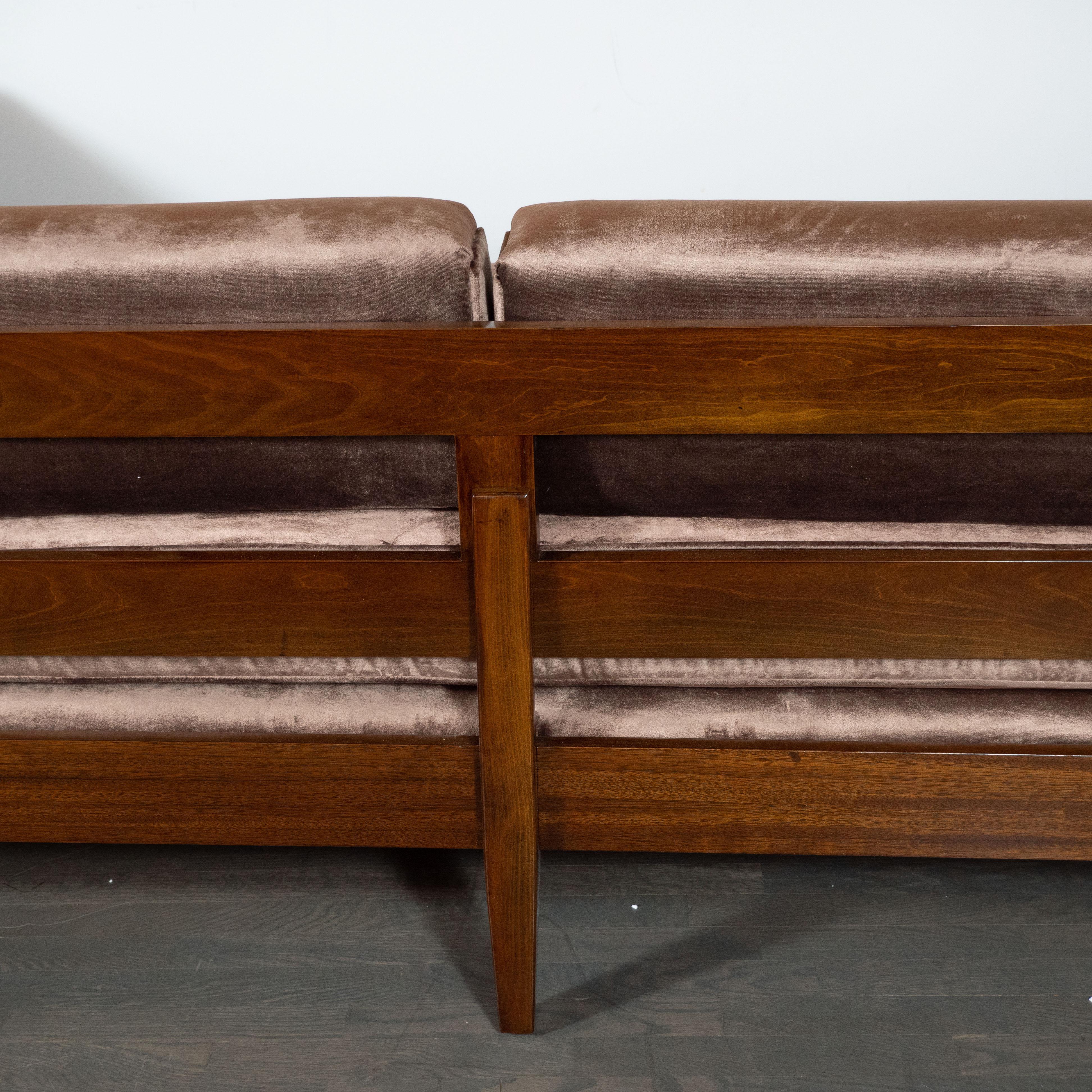 Mid-Century Modern Hand Rubbed Walnut Day Bed/ Sofa in Smoked Bronze Velvet 4