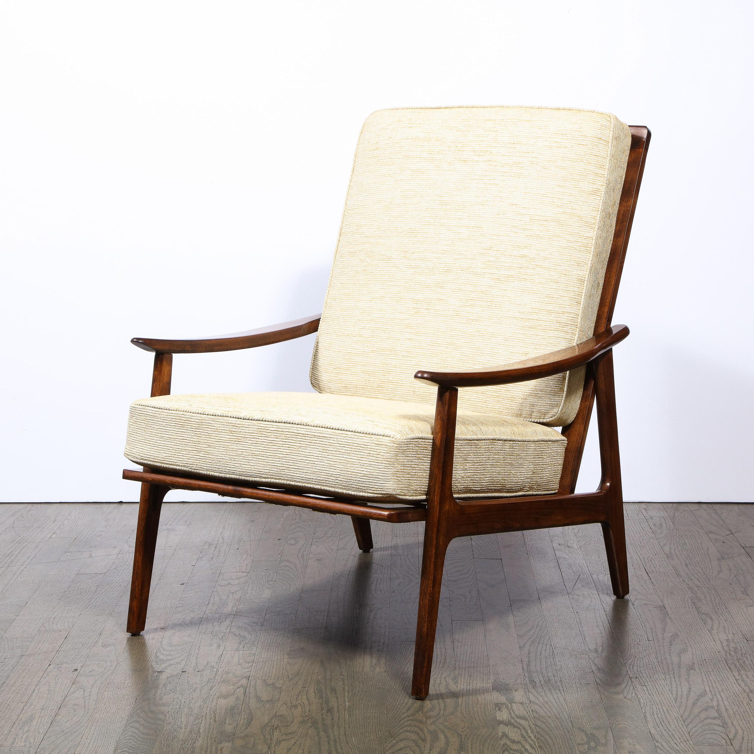 American Mid-Century Modern Hand Rubbed Walnut Lounge Chair in Holly Hunt Upholstery
