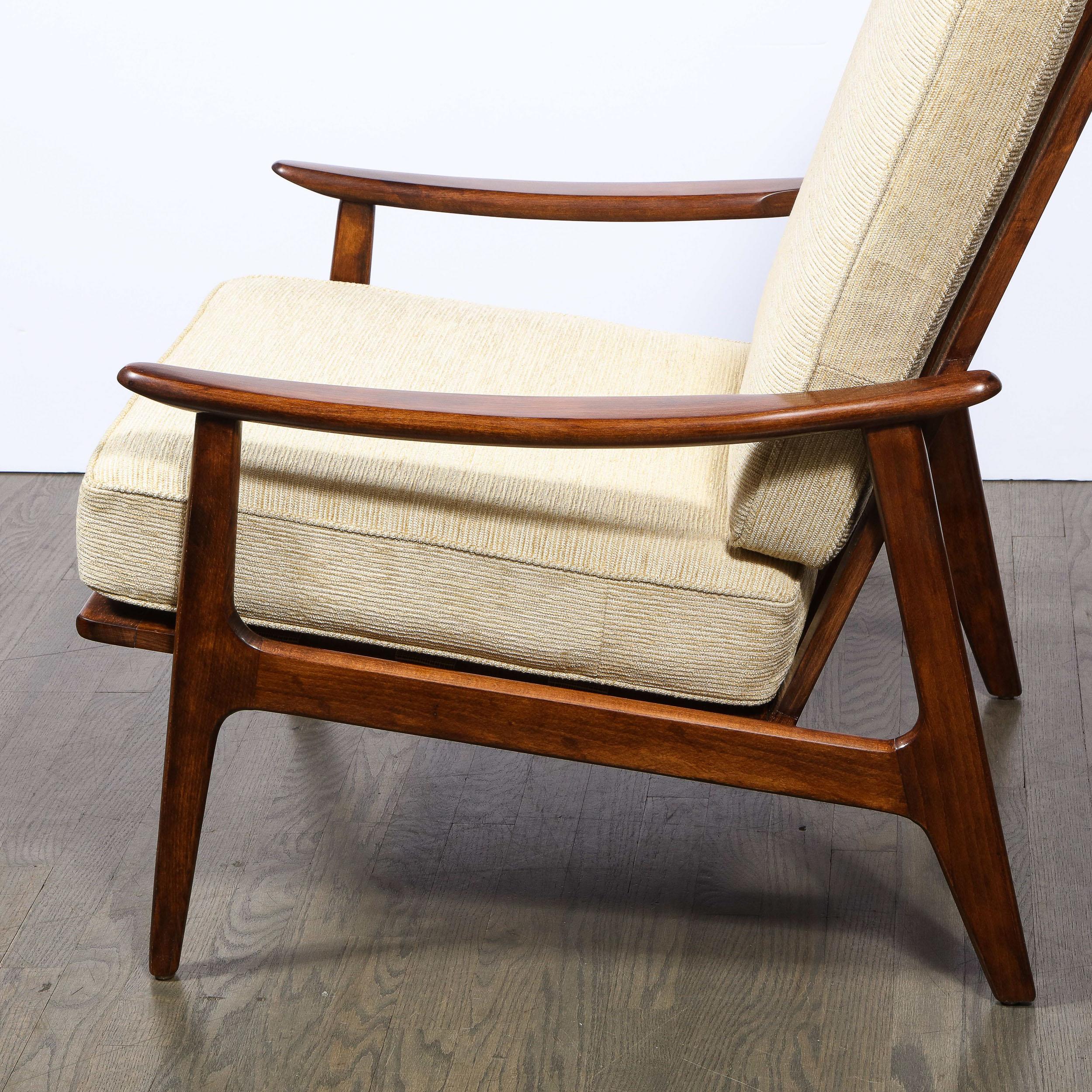 Mid-Century Modern Hand Rubbed Walnut Lounge Chair in Holly Hunt Upholstery 1