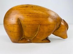 mid century modern hand sculpted solid oak Impressionist bear