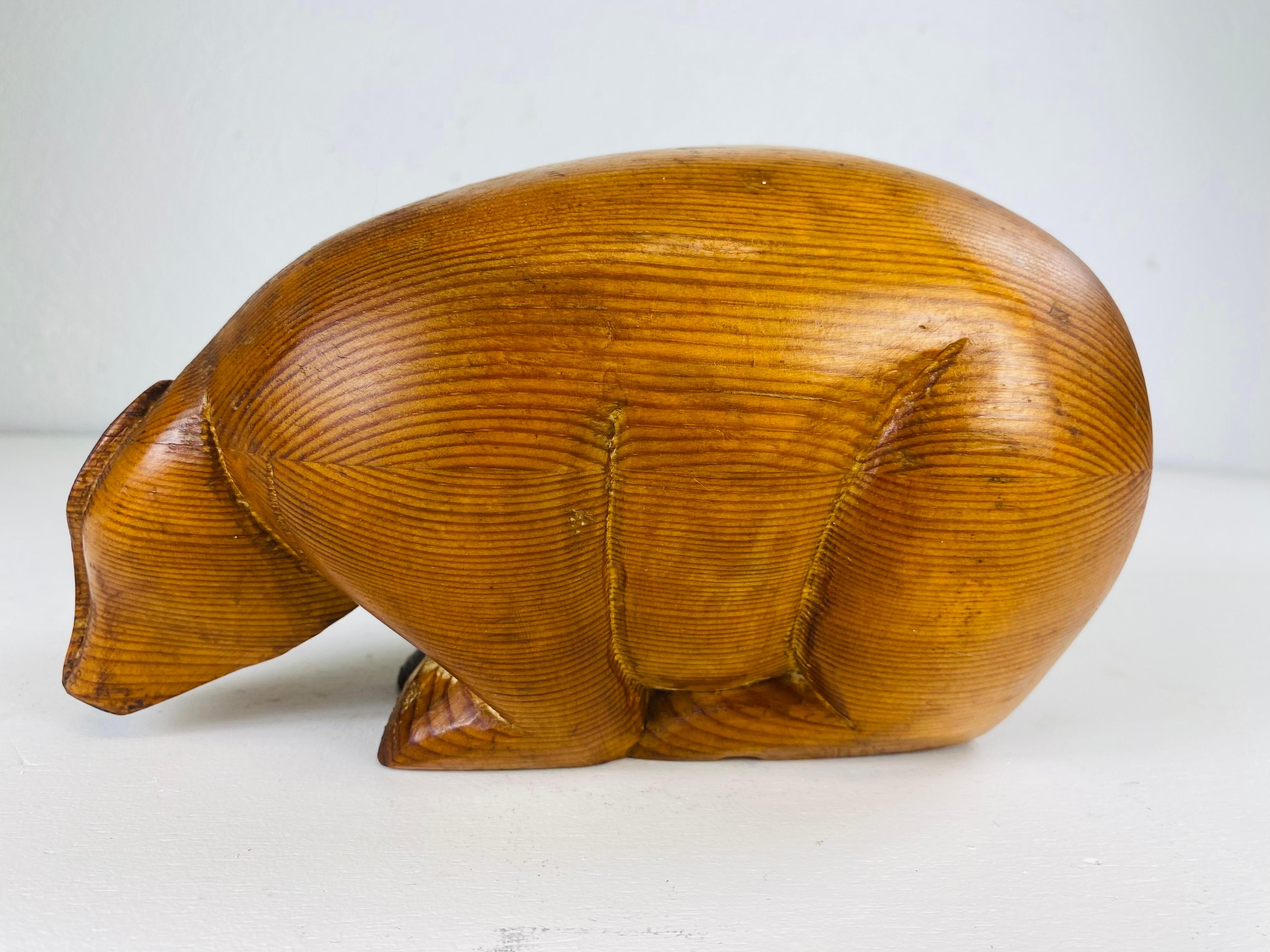 Mid-Century Modern mid century modern hand sculpted solid oak Impressionist bear For Sale