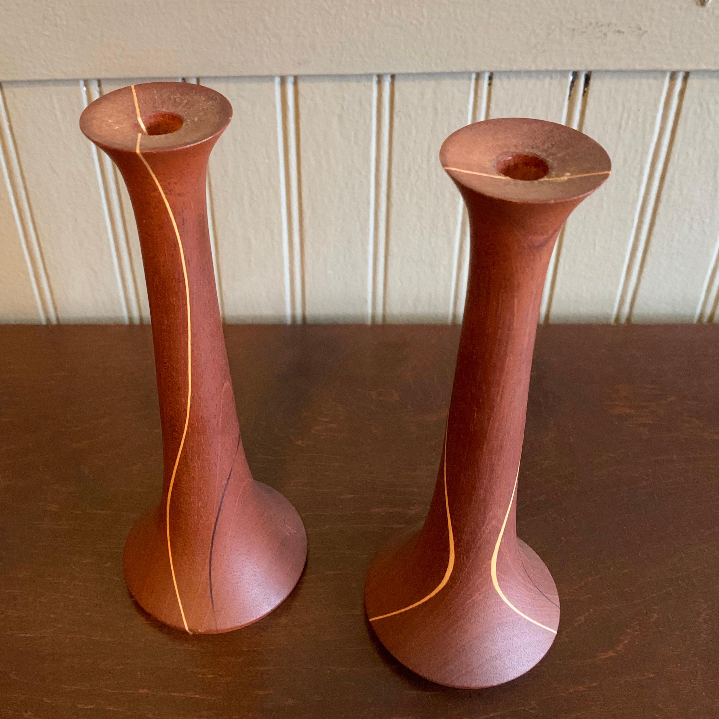 Mid-Century Modern Hand-Turned Teak Candlestick Holder In Good Condition In Brooklyn, NY