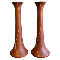 Mid-Century Modern Hand-Turned Teak Candlestick Holder