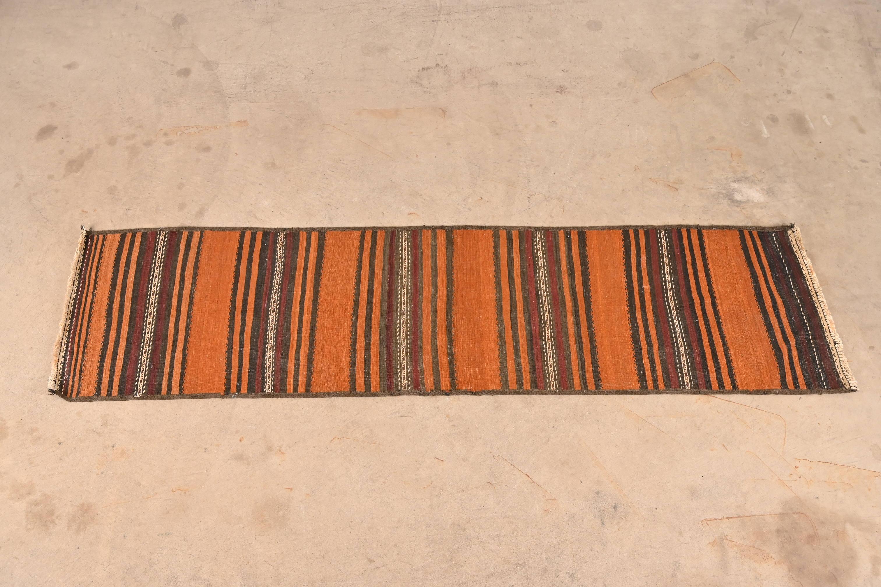 Mid-Century Modern Hand-Woven Afghan Kilim Flat Weave Runner Rug In Good Condition In South Bend, IN