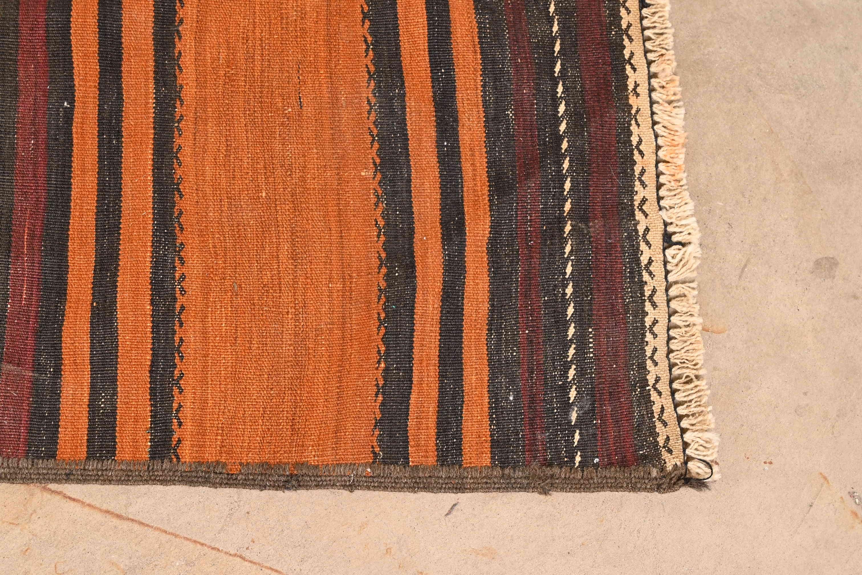 Wool Mid-Century Modern Hand-Woven Afghan Kilim Flat Weave Runner Rug