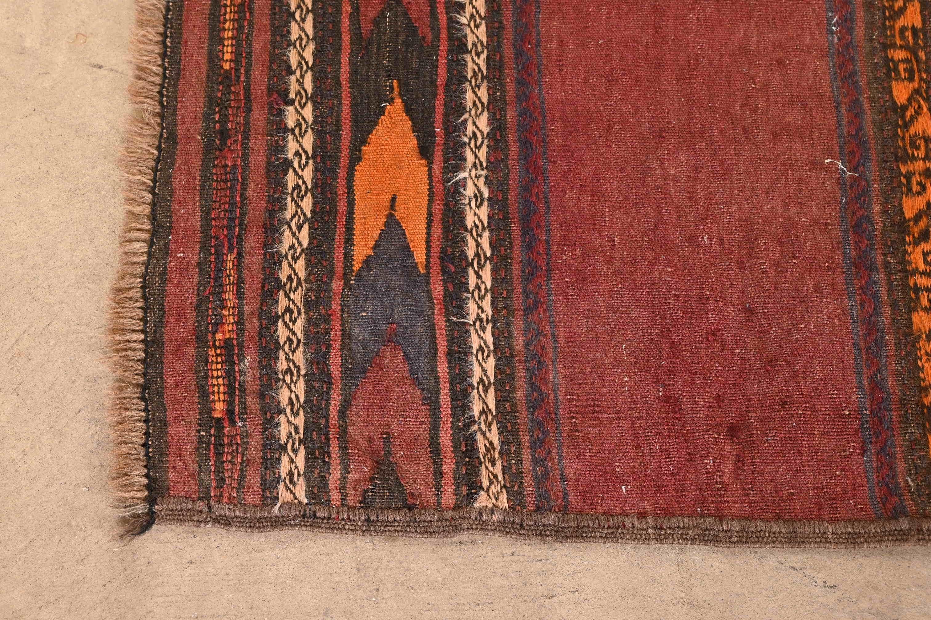 Mid-Century Modern Hand-Woven Afghan Kilim Flat Weave Runner Rug For Sale 1
