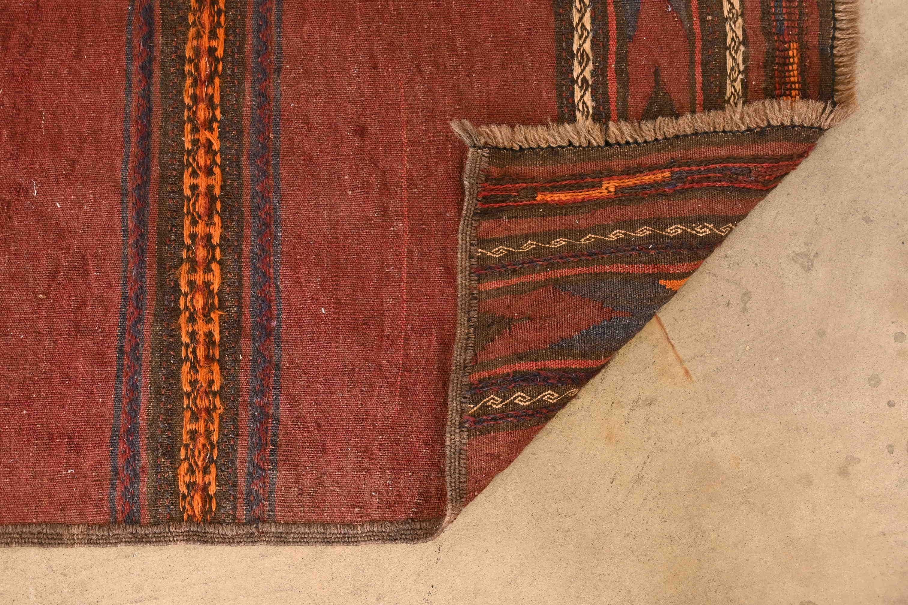Mid-Century Modern Hand-Woven Afghan Kilim Flat Weave Runner Rug For Sale 3