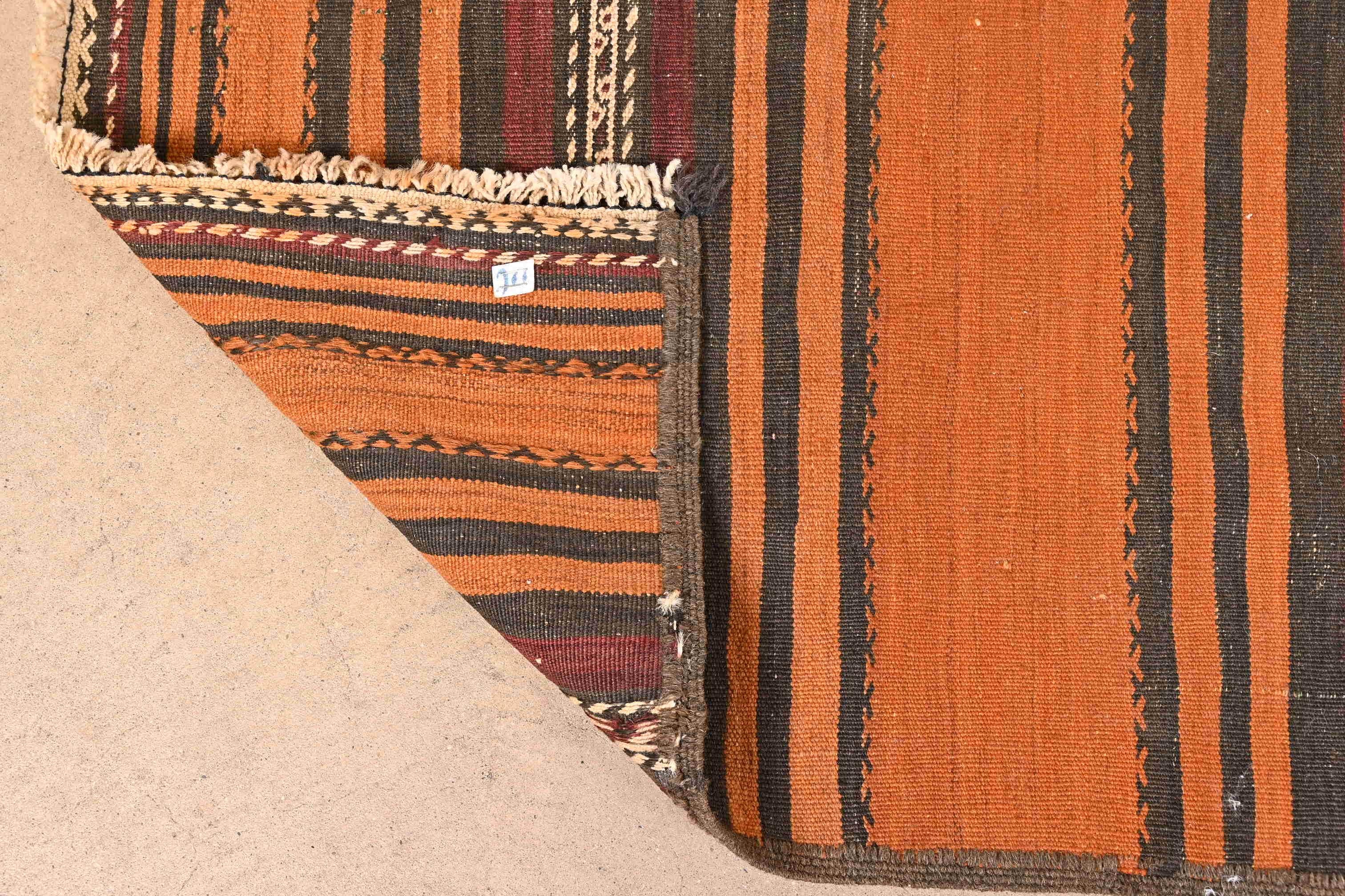 Mid-Century Modern Hand-Woven Afghan Kilim Flat Weave Runner Rug 3