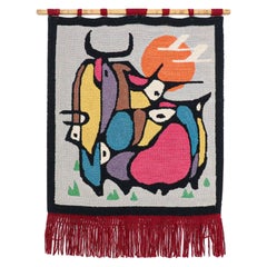 Mid-Century Modern Hand-Woven Wall Tapestry Art