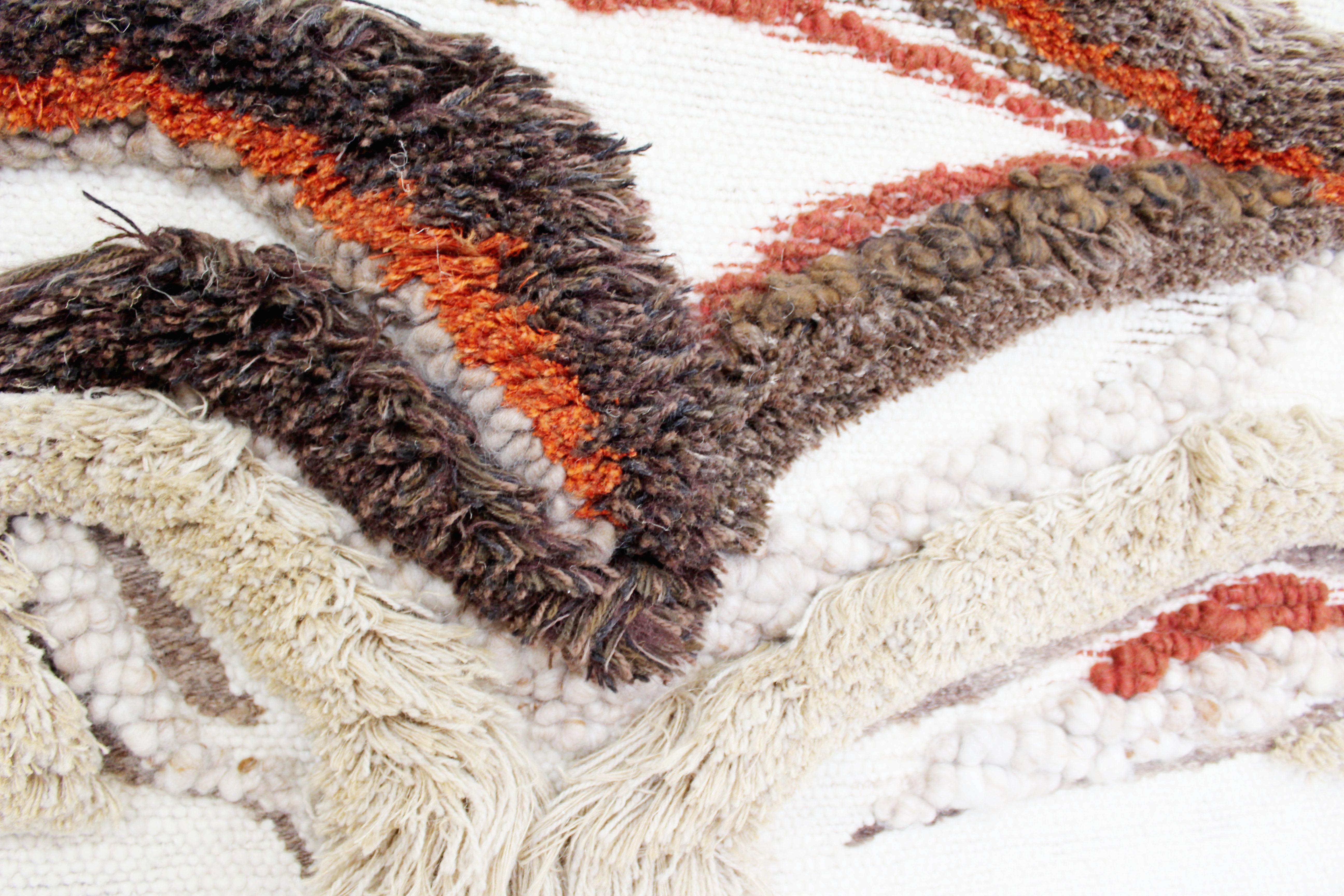 Mid-Century Modern Hand Woven Wool Fiber Wall Art Abstract Brown Orange, 1970s 5