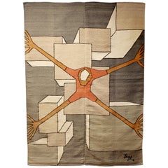 Mid-Century Modern Handwoven Wool Fiber Wall Art Sculpture 1970s Signed Jag