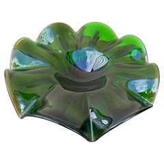 Large Mid-Century Modern Handblown Emerald Art Glass Centerpiece. Circa 1960s