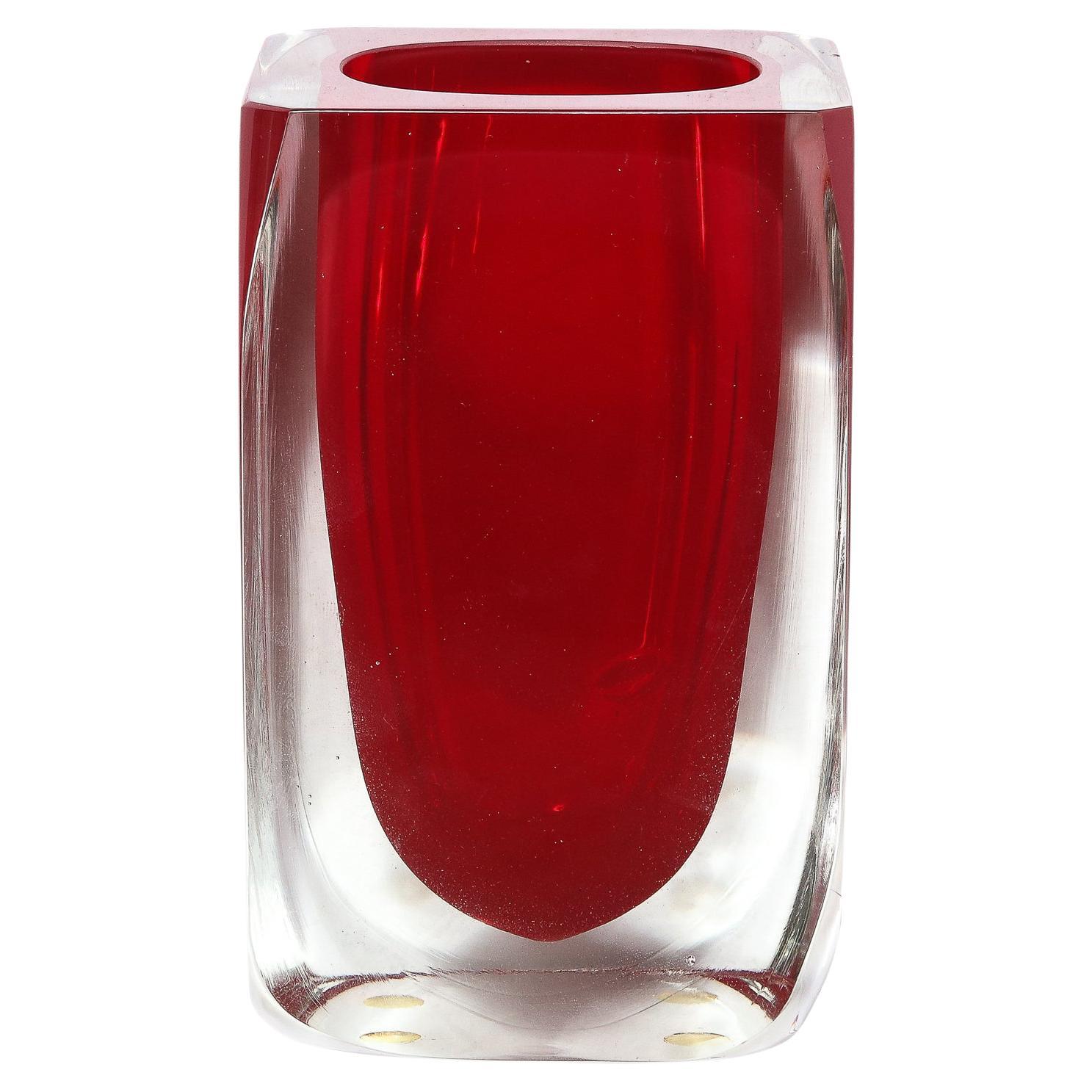 Mid-Century Modern Hand Blown Cardinal Murano Glass Vase For Sale