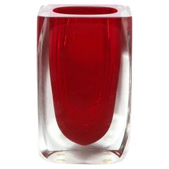 Mid-Century Modern Hand Blown Cardinal Murano Glass Vase