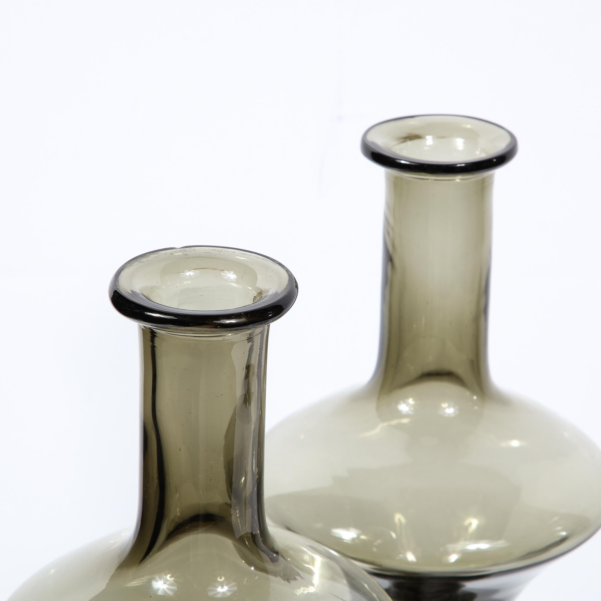 Mid-Century Modern Handblown Gradient Smoked Murano Glass Hourglass Decanters For Sale 7