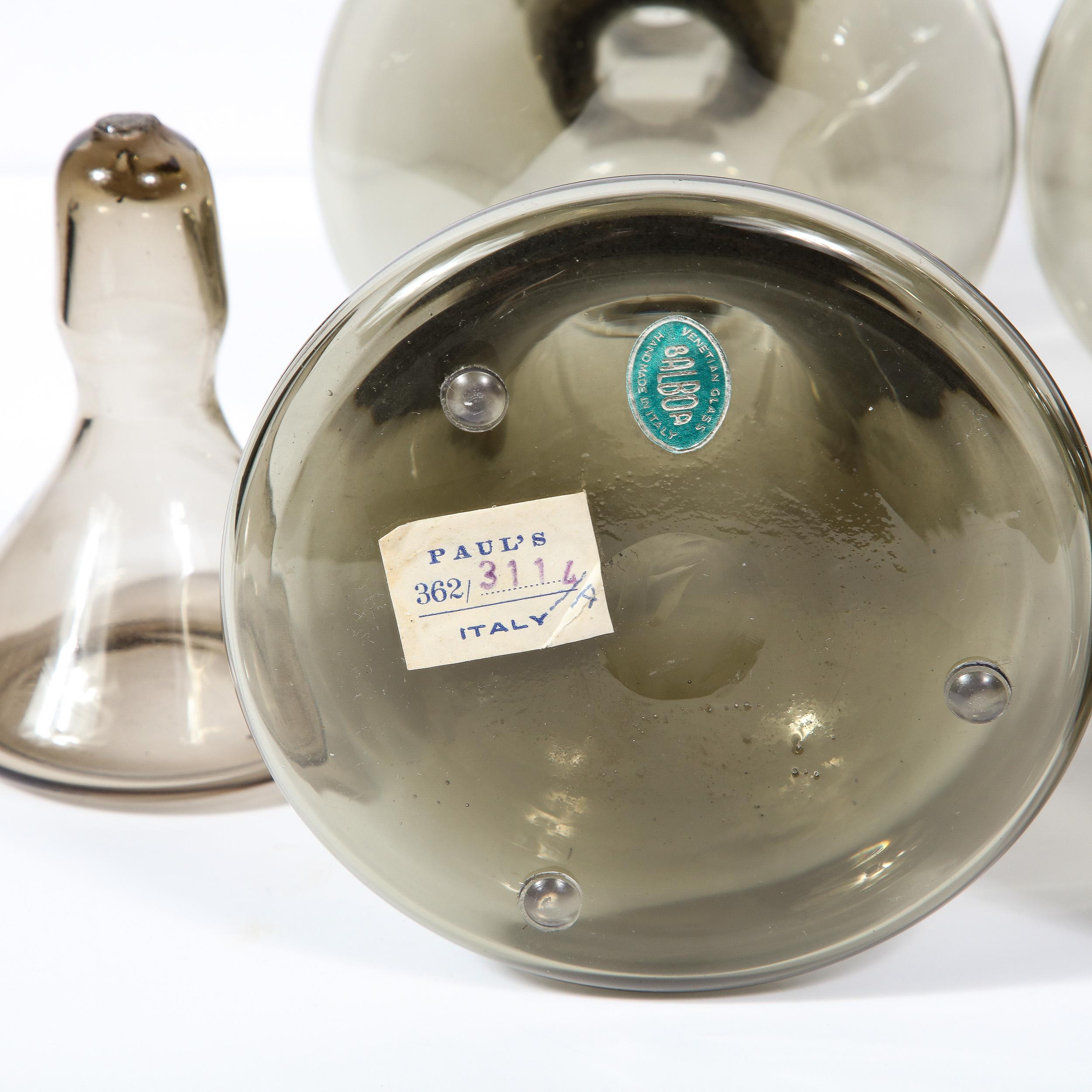 Mid-Century Modern Handblown Gradient Smoked Murano Glass Hourglass Decanters For Sale 9