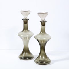 Mid-Century Modern Handblown Gradient Smoked Murano Glass Hourglass Decanters