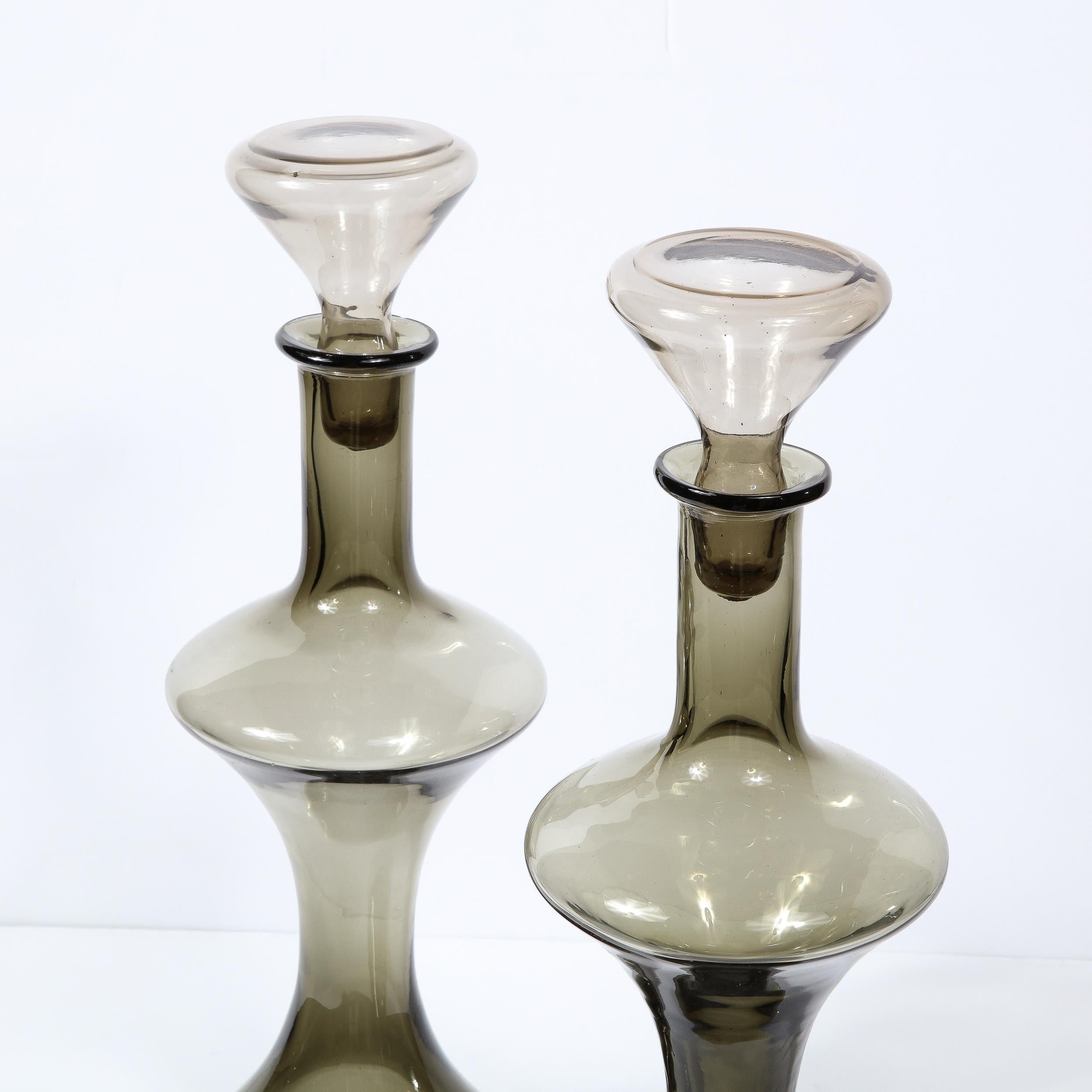 Mid-20th Century Mid-Century Modern Handblown Gradient Smoked Murano Glass Hourglass Decanters For Sale