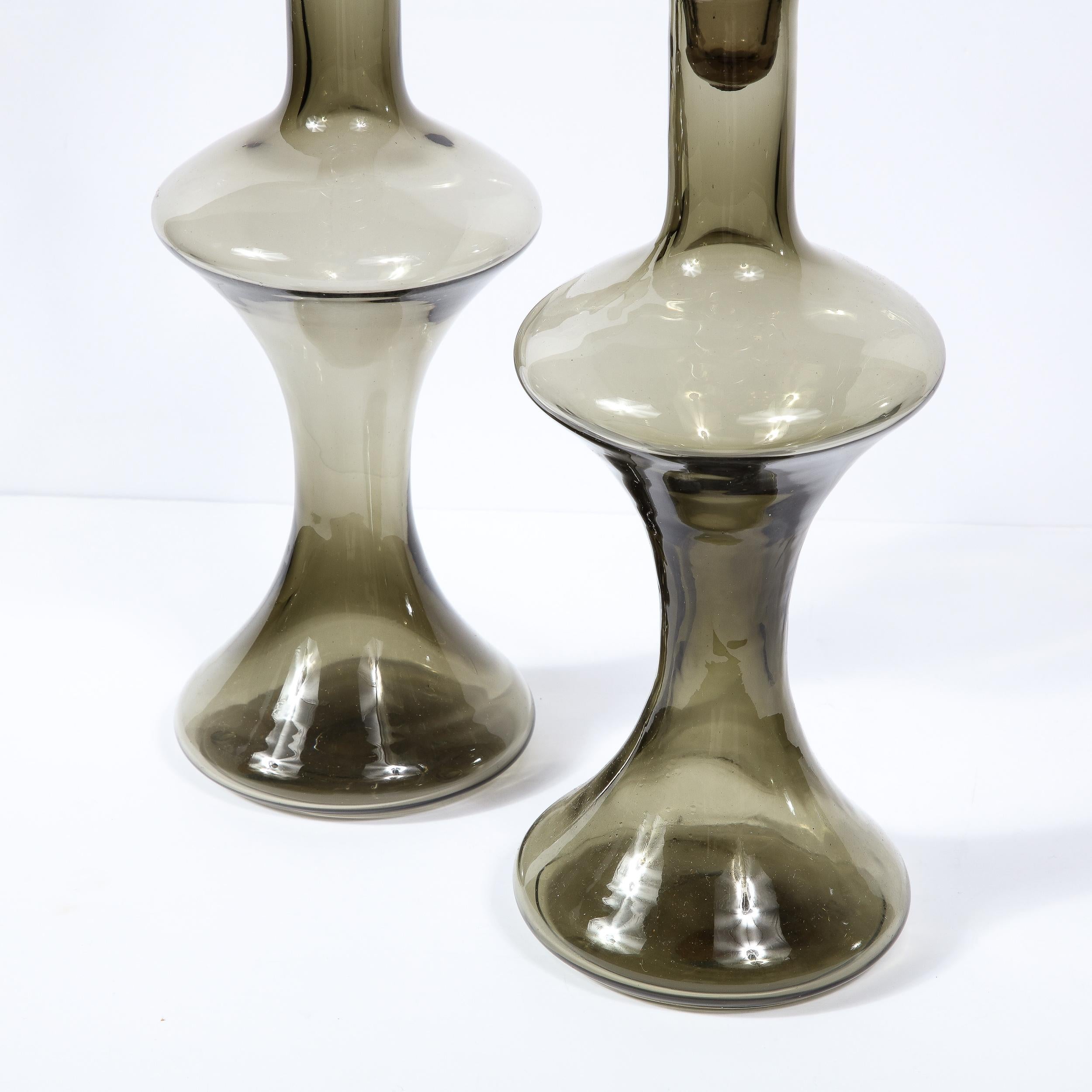 Mid-Century Modern Handblown Gradient Smoked Murano Glass Hourglass Decanters For Sale 1