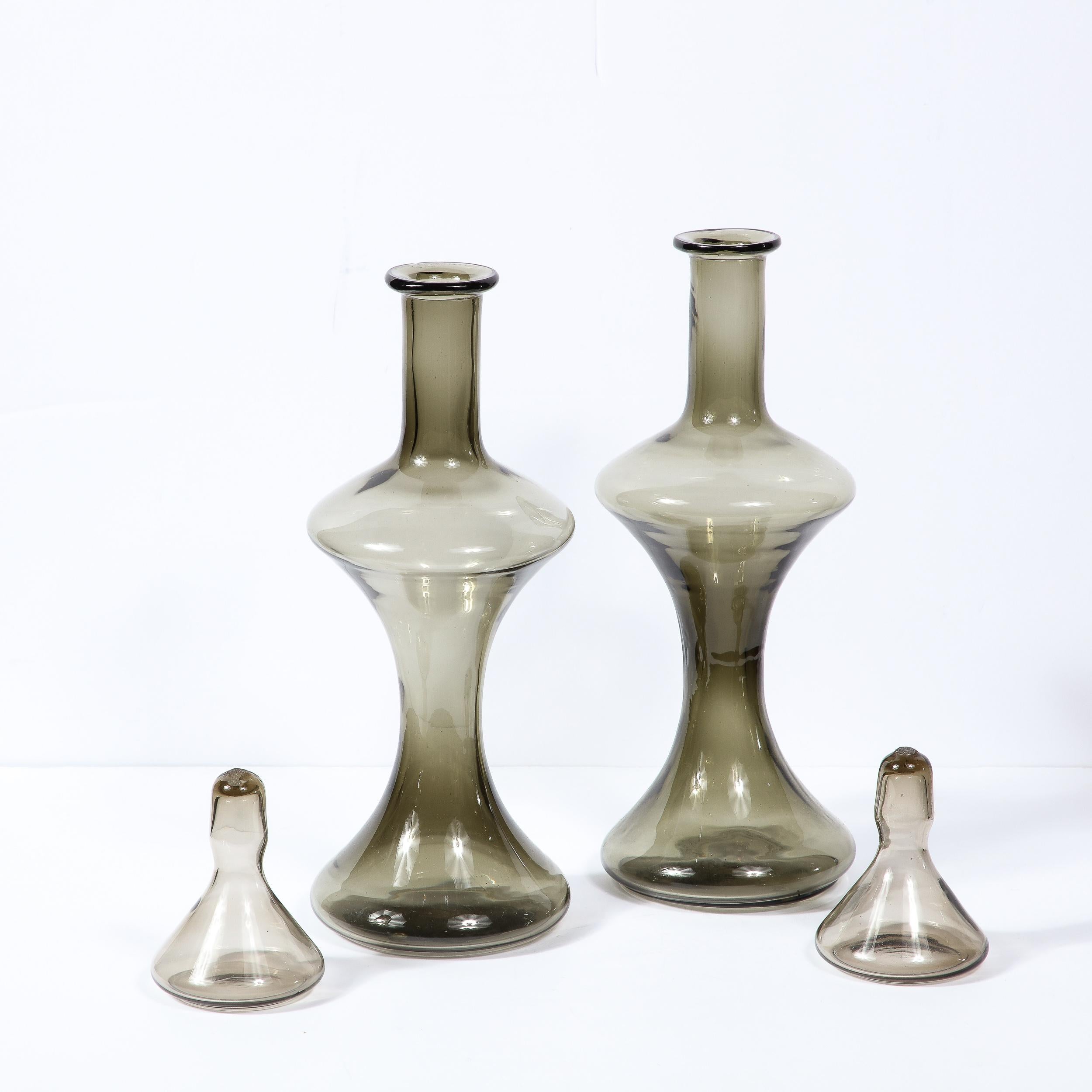 Mid-Century Modern Handblown Gradient Smoked Murano Glass Hourglass Decanters For Sale 4