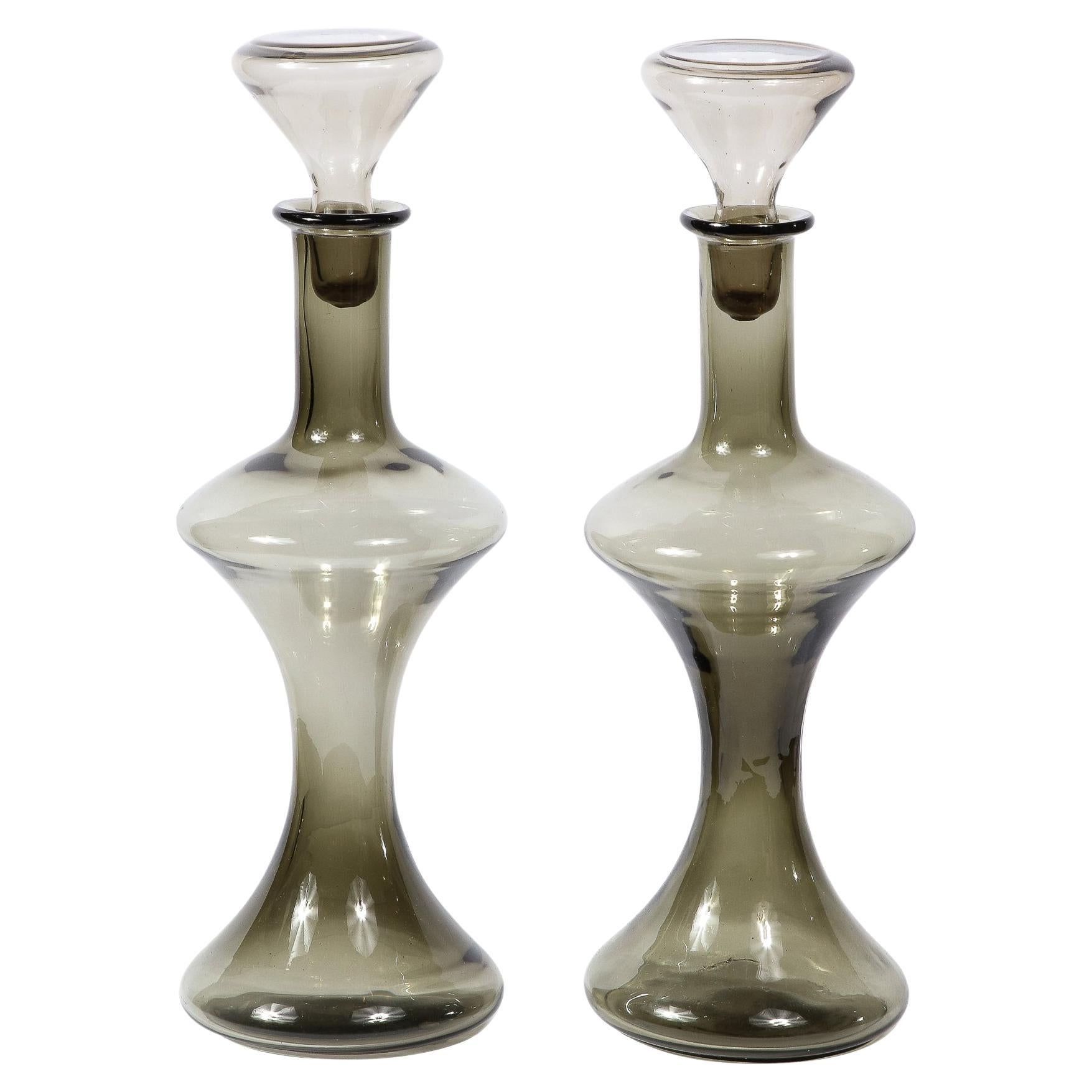 Mid-Century Modern Handblown Gradient Smoked Murano Glass Hourglass Decanters For Sale