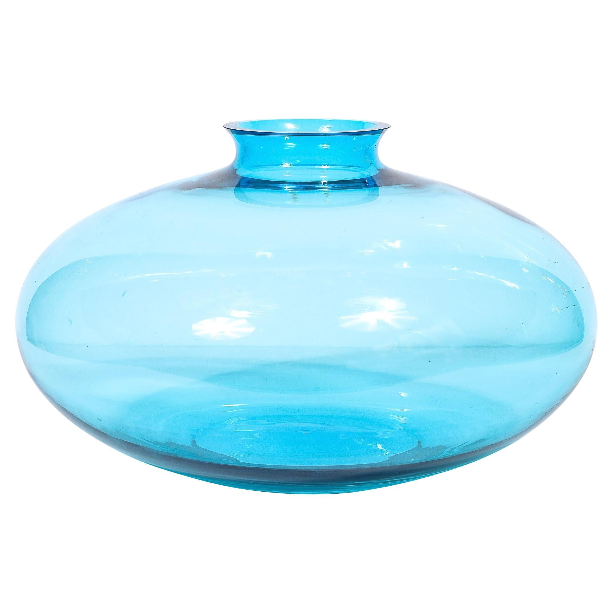 Mid-Century Modern Handblown Large Aqua Blue Murano Glass Vase